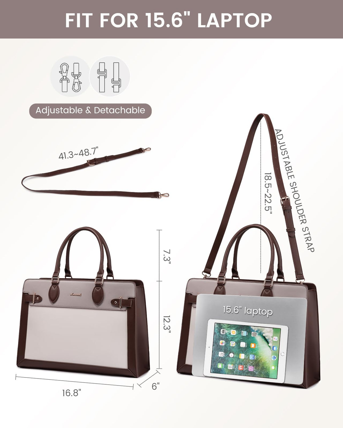LOVEVOOK Laptop Bag for Women 15.6 Inch Work Tote, Business Computer Briefcase, Waterproof PU Leather Tote Bag for Teacher, Office Shoulder Tote Purse