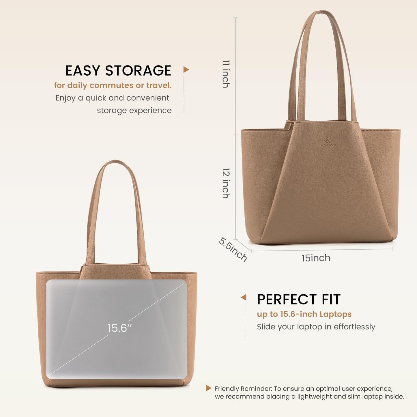 LOVEVOOK Laptop Tote for Women - 15.6 Inch Faux Leather Laptop Bag with Clutch, Large Capacity Office Purse Computer