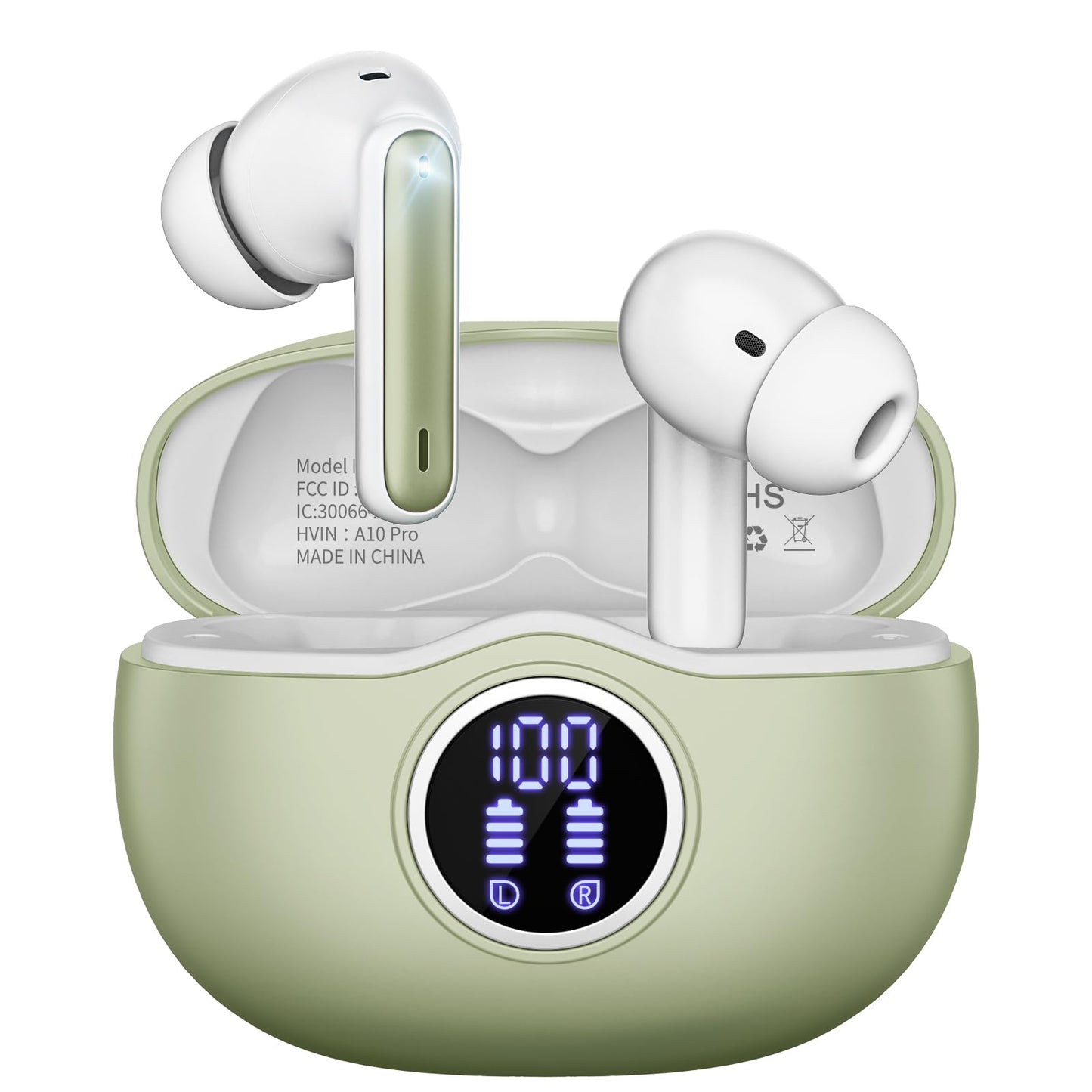 Wireless Earbuds, Bluetooth 5.3 Headphones HiFi Stereo 50H Playback LED Digital Display Ear Buds with ENC Noise Canceling Headset, IPX7 Waterproof Earphones for Gym/Running/Work(Black)