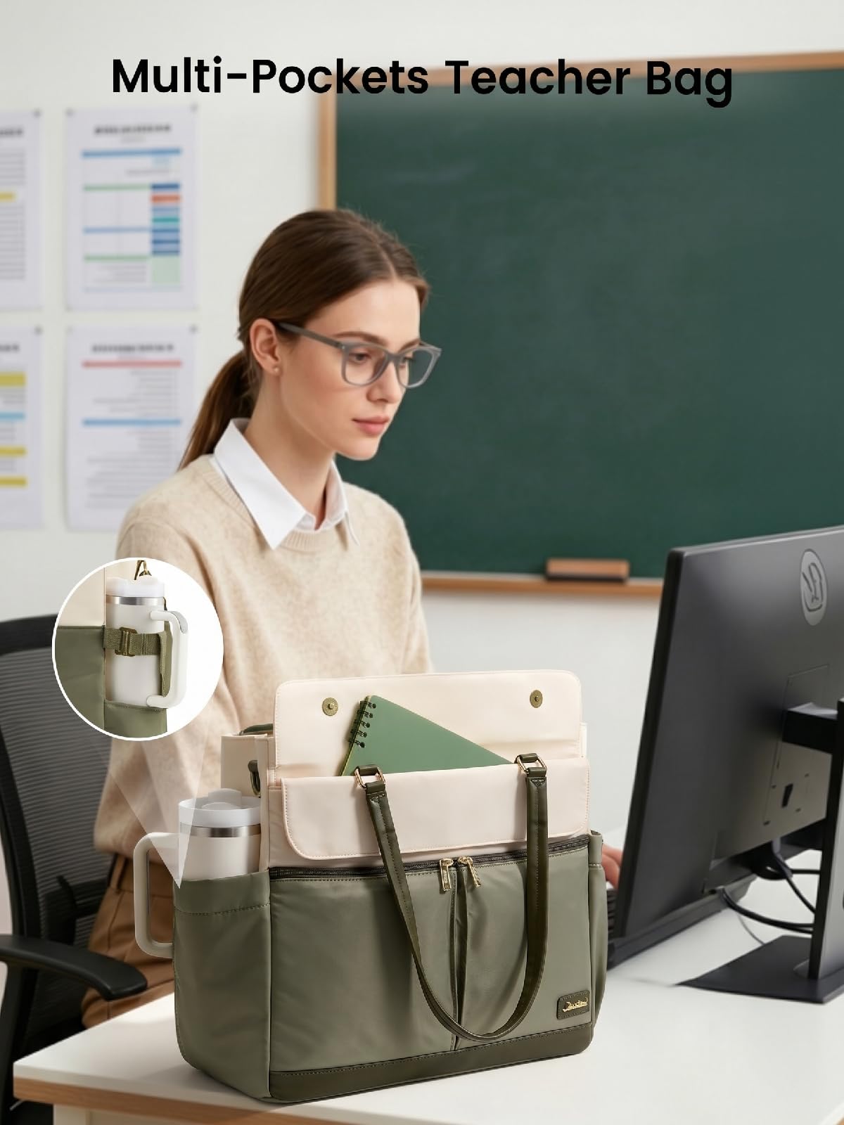 LOVEVOOK Lunch Tote Bag for Women, Work Laptop Bag with Lunch Compartment