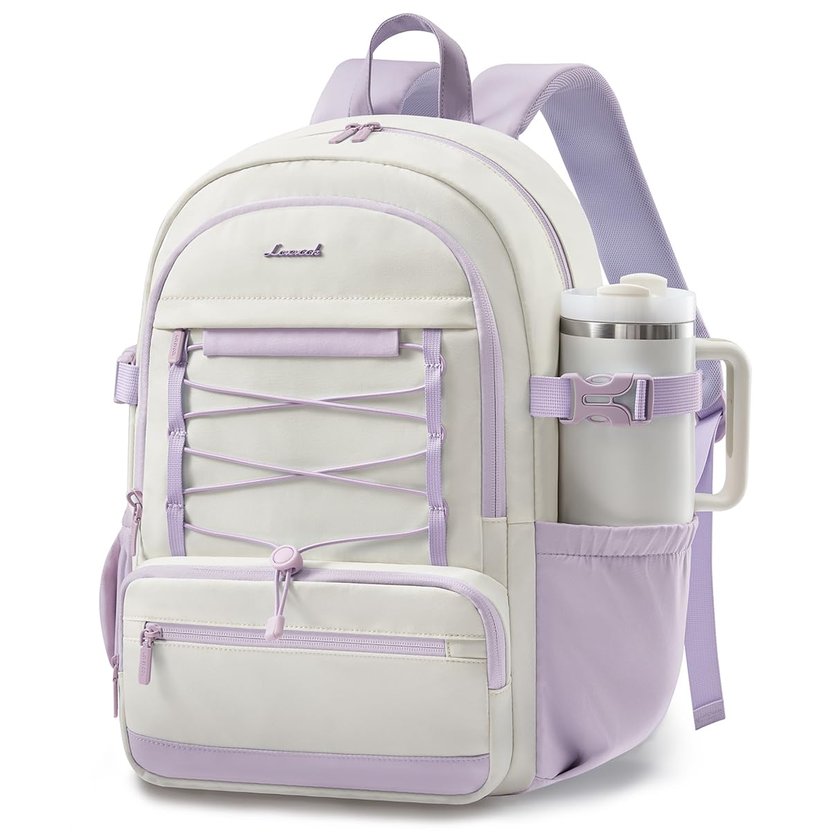 LOVEVOOK School Backpack for Teen Girls, Large Capacity College Bookbag with Water Bottle Holder, Cute Laptop Backpack Purse for Women, Lightweight Casual Travel Backpack, Gift for Her, Beige-Khaki
