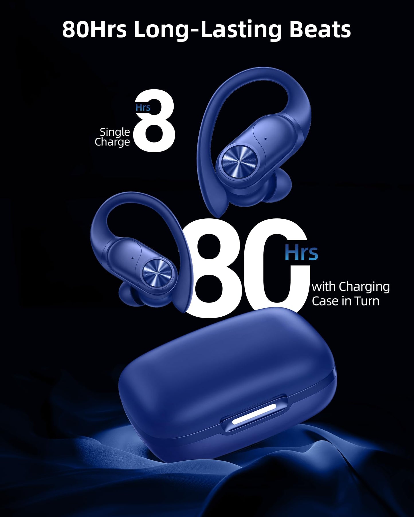 PocBuds Bluetooth Headphones Wireless Earbuds 80hrs Playtime Wireless Charging Case Digital Display Sports Ear Buds with Earhook Deep Bass IPX7 Waterproof Over-Ear Earphones for TV Phone Laptop Olive