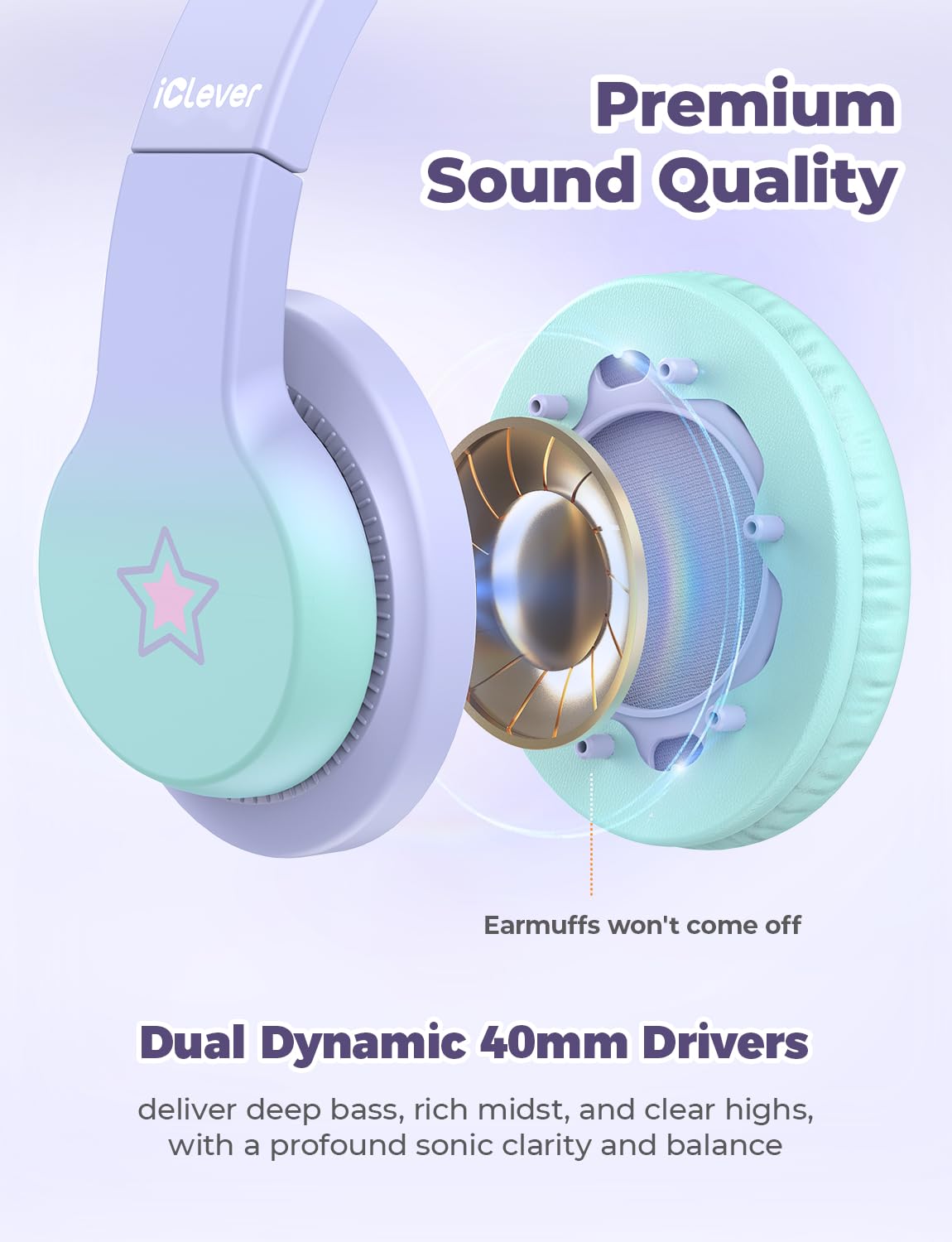 iClever HS19S Kids Headphones for School, Over-Ear for Toddler Boys Girls