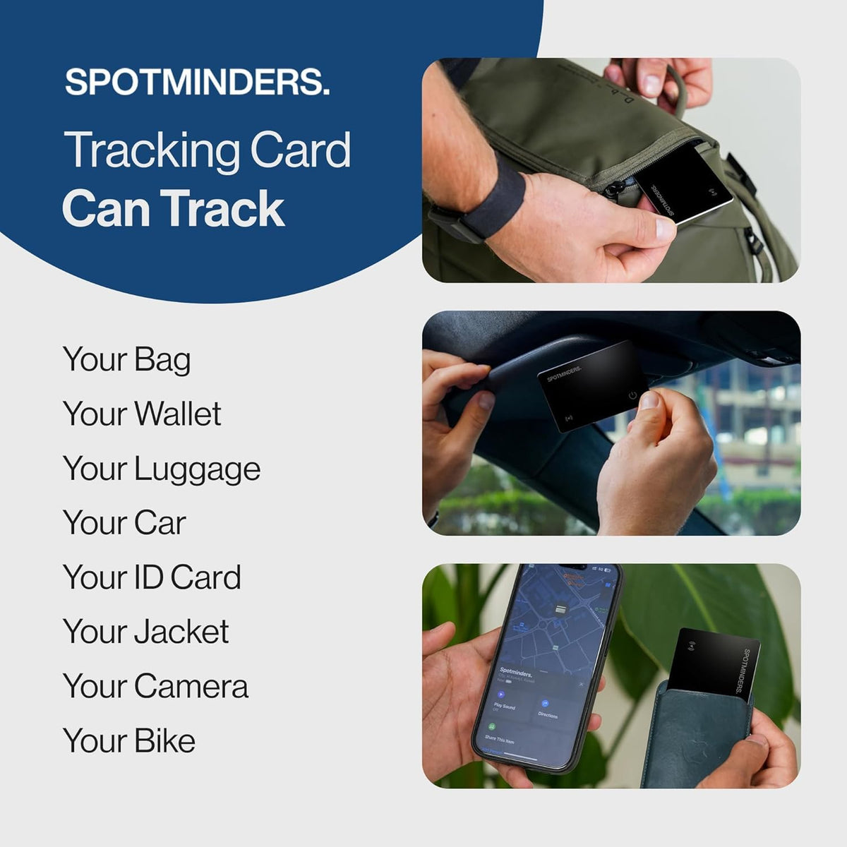 SPOTMINDERS Apple MFi Certified Wallet Tracker 2-Pack Black & Pink (iOS Only) Travel Pack for Couples 0.07in Works with Apple Find My Rechargeable Tracking Card Slim Item Finder for Luggage, Passport