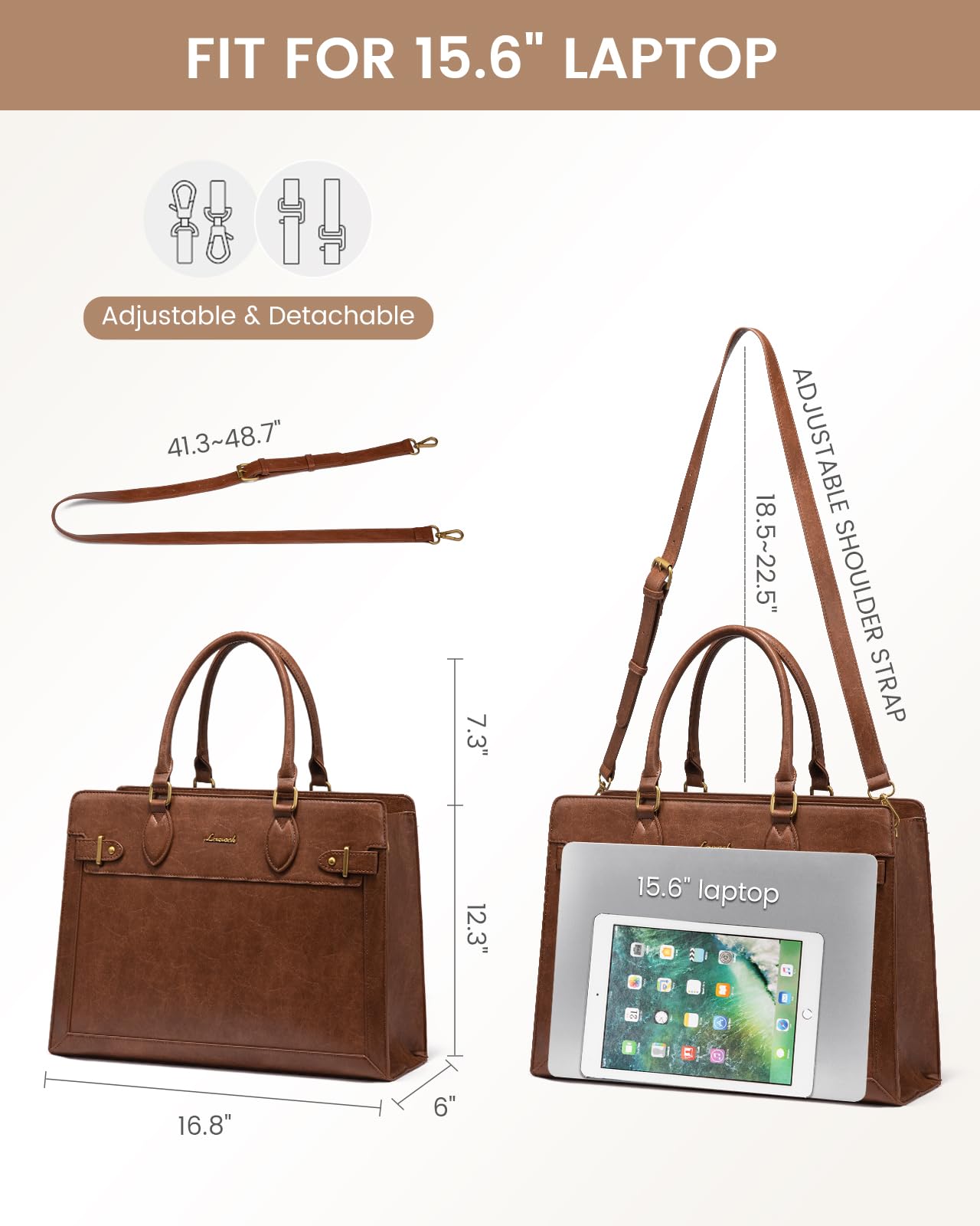 LOVEVOOK Laptop Bag for Women 15.6 Inch Work Tote, Business Computer Briefcase, Waterproof PU Leather Tote Bag for Teacher, Office Shoulder Tote Purse