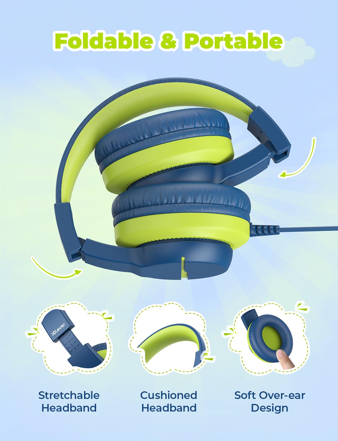 iClever HS19S Kids Headphones for School, Over-Ear for Toddler Boys Girls