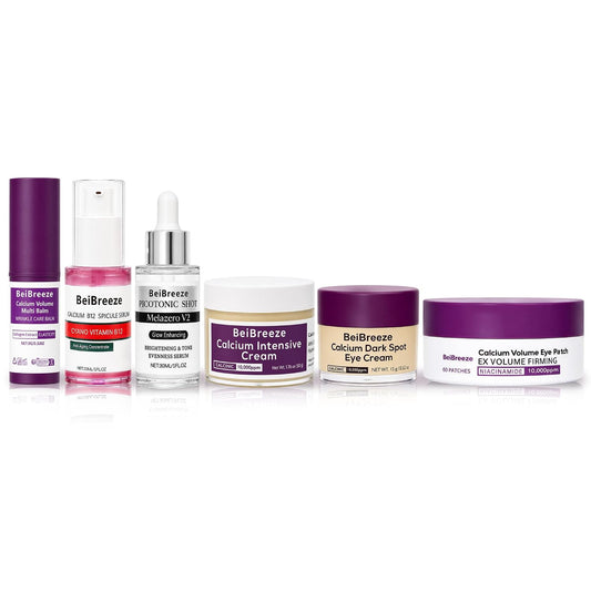 6-Piece Daily Skincare Set, Facial Care Kit with 2 Serums, Face Cream, Eye Cream, Under Eye Patches & Multi Balm Stick, Hydrating Moisturizing Routine