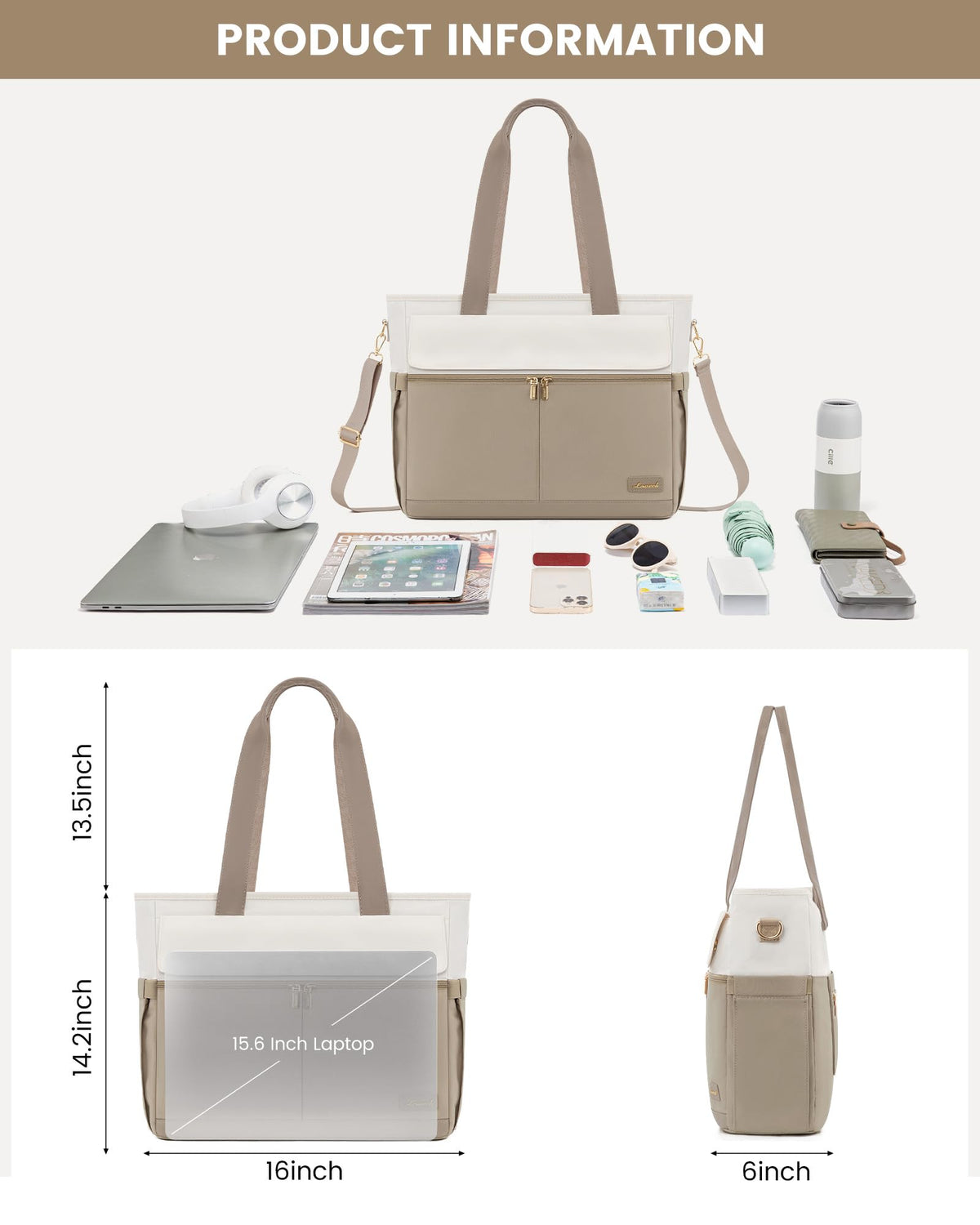 LOVEVOOK Lunch Tote Bag for Women, Work Laptop Bag with Lunch Compartment