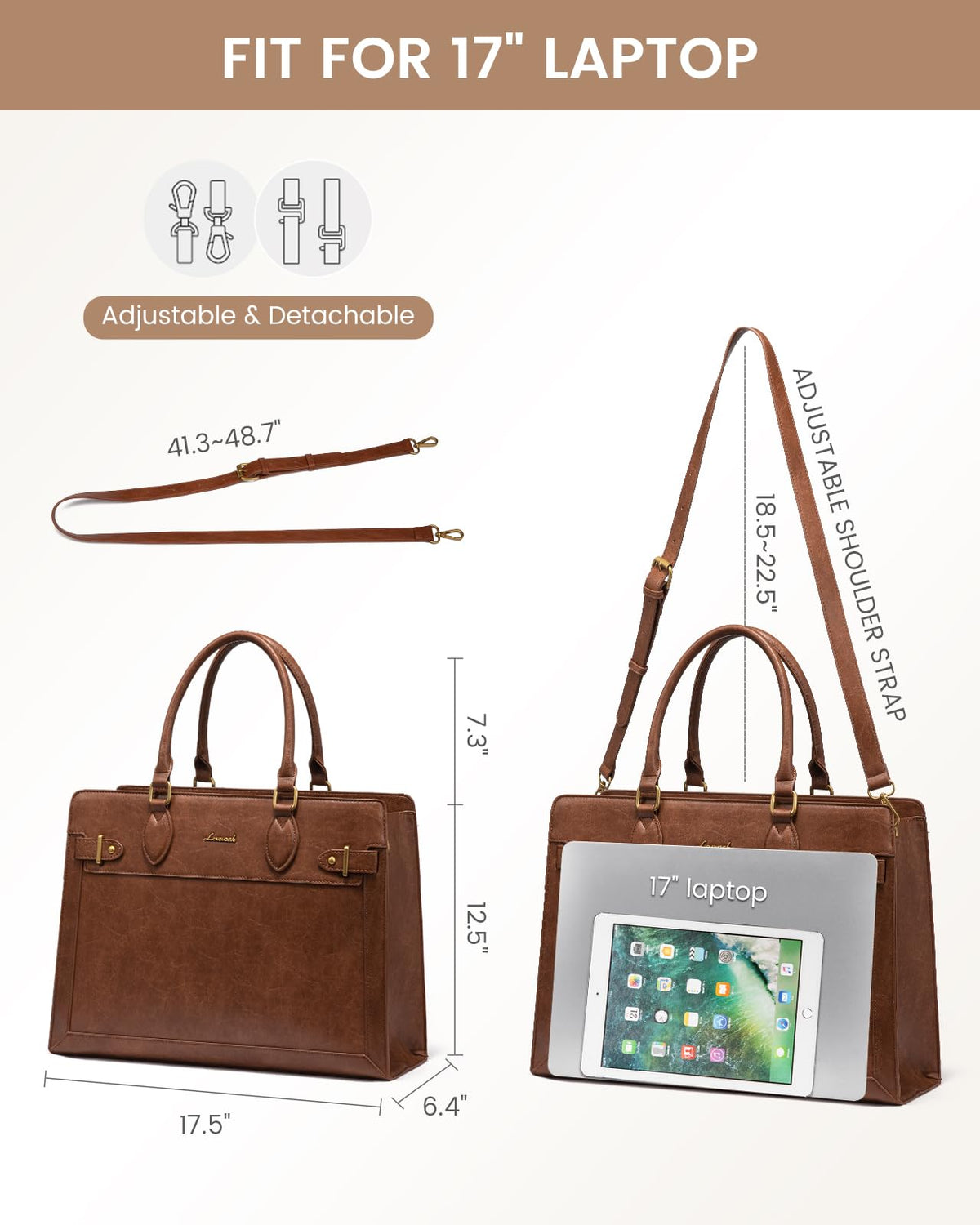 LOVEVOOK Laptop Bag for Women 15.6 Inch Work Tote, Business Computer Briefcase, Waterproof PU Leather Tote Bag for Teacher, Office Shoulder Tote Purse