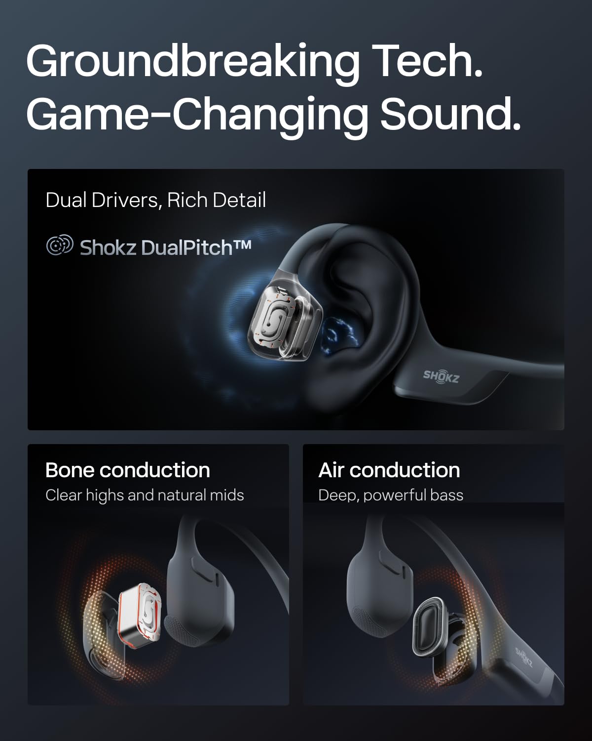 SHOKZ OpenRun Pro 2 Bone Conduction Bluetooth Sport Headphones, Black