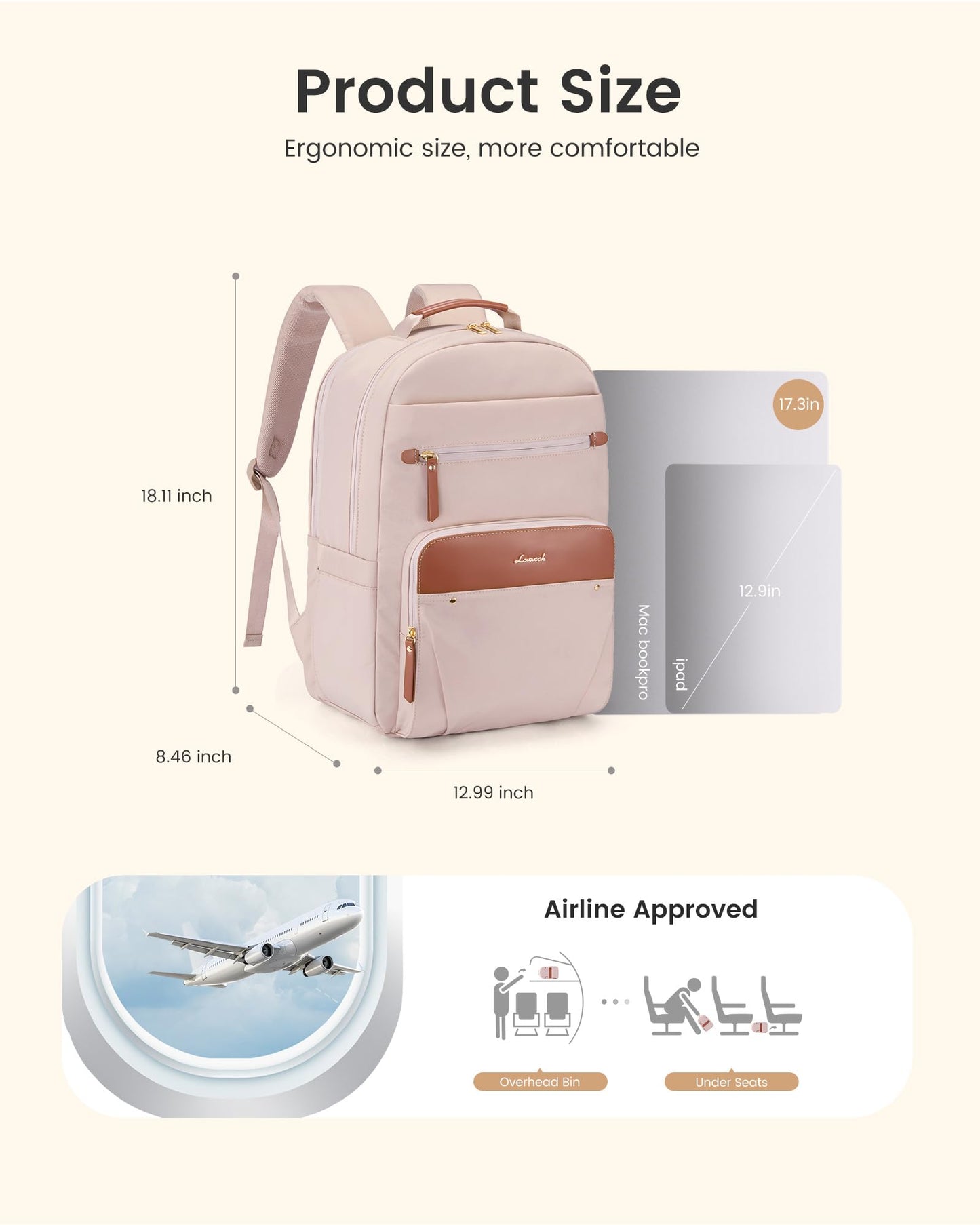 LOVEVOOK Laptop Backpack for Women with Leather Trim & Tumbler Pockets, 15.6" Work Backpack Purse, Travel Personal Item Bag, Carry On Business Computer Bag for Office, School, or Gift, Sage Green