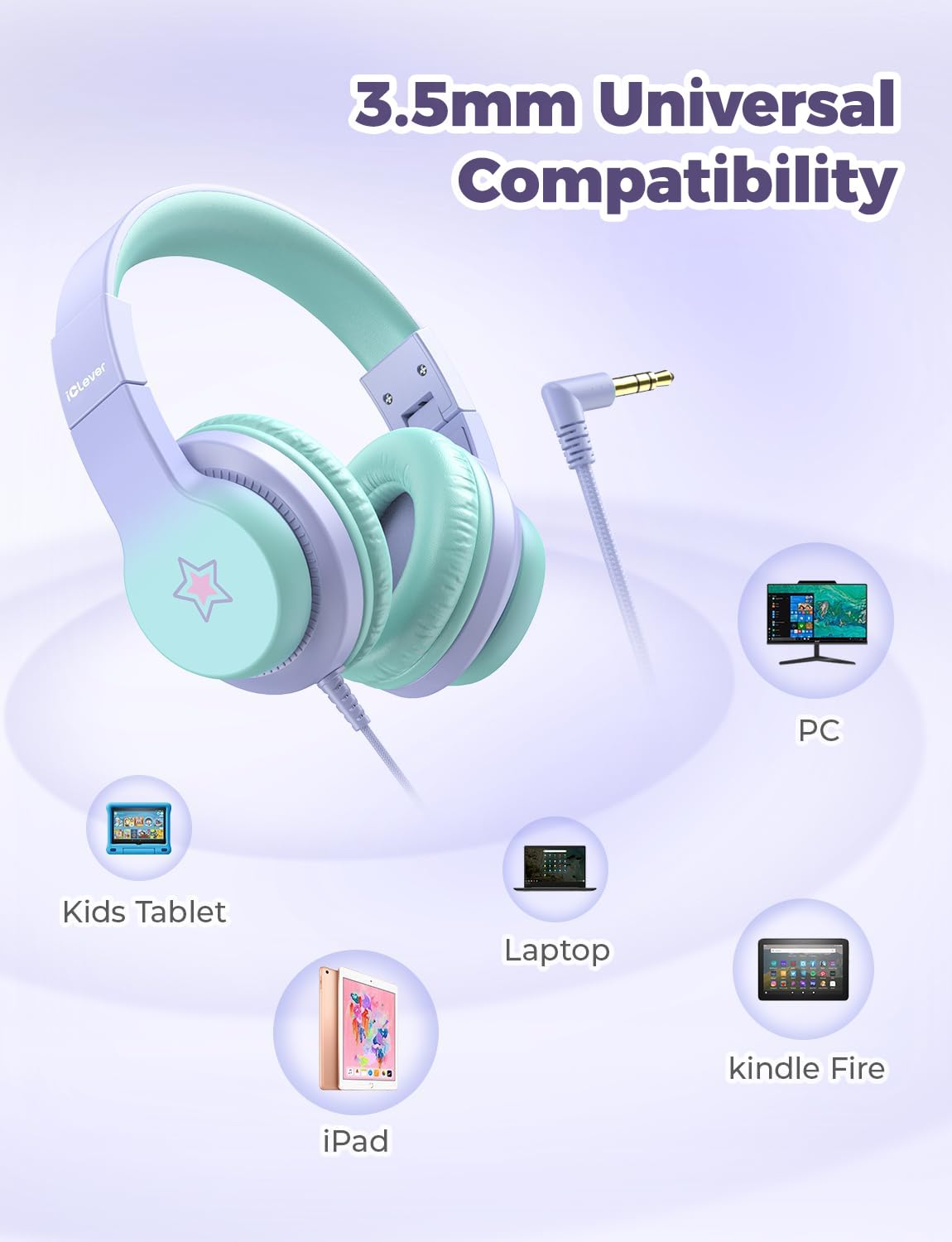 iClever HS19S Kids Headphones for School, Over-Ear for Toddler Boys Girls