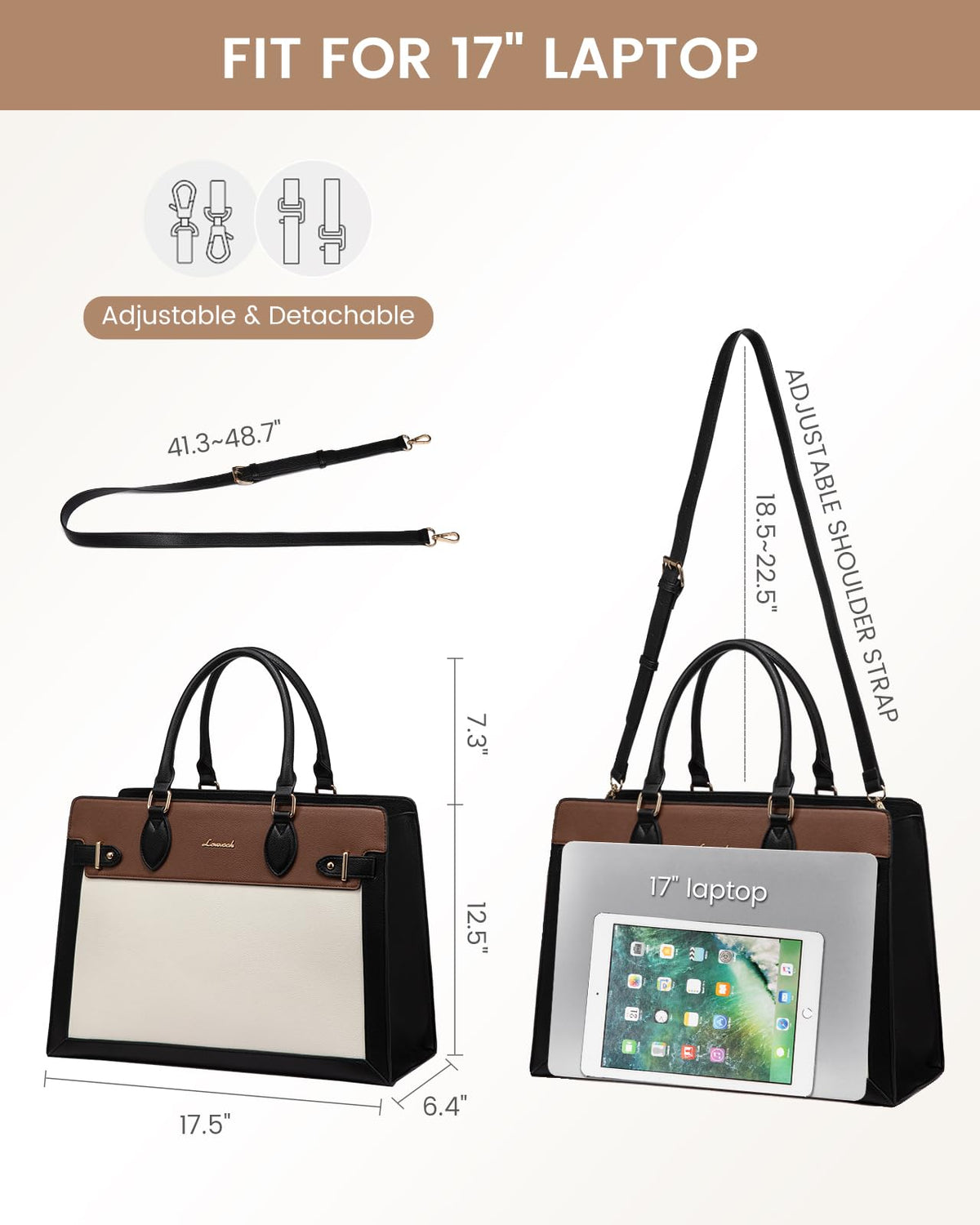 LOVEVOOK Laptop Bag for Women 15.6 Inch Work Tote, Business Computer Briefcase, Waterproof PU Leather Tote Bag for Teacher, Office Shoulder Tote Purse
