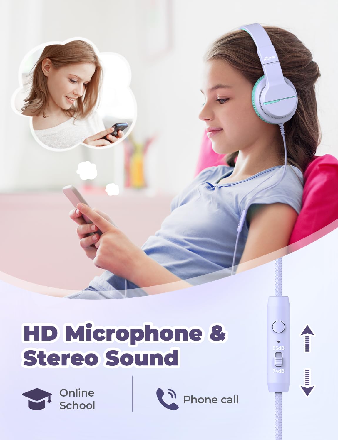 iClever HS19S Kids Headphones for School, Over-Ear for Toddler Boys Girls