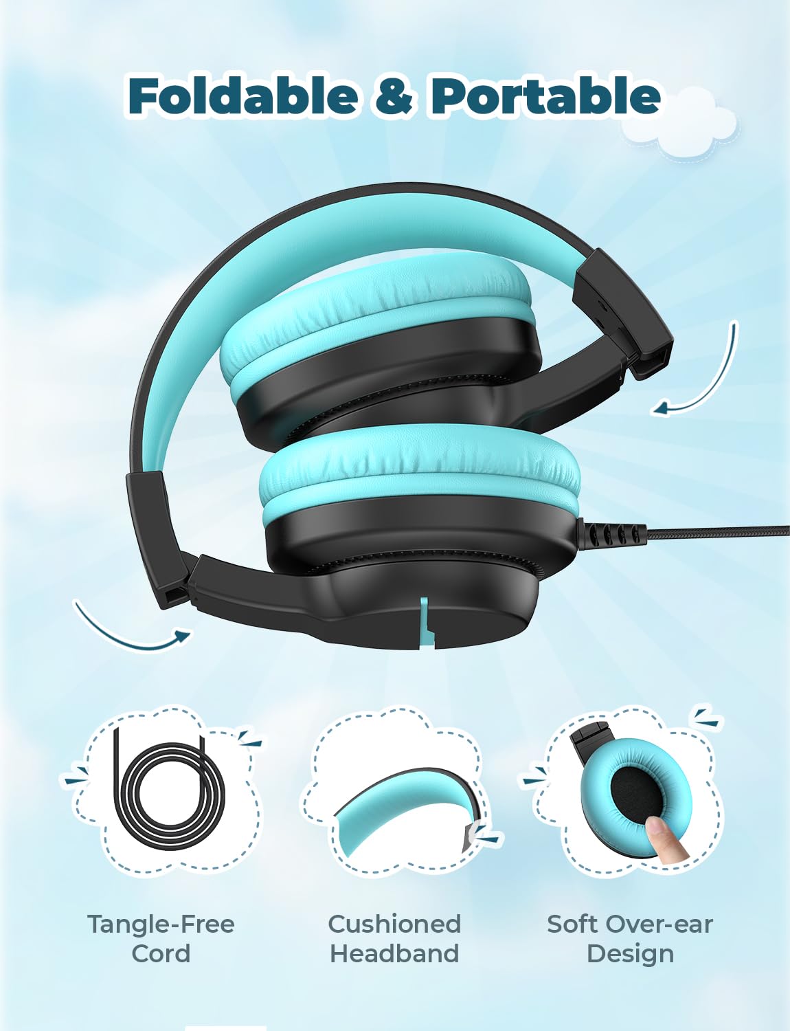 iClever HS19S Kids Headphones for School, Over-Ear for Toddler Boys Girls