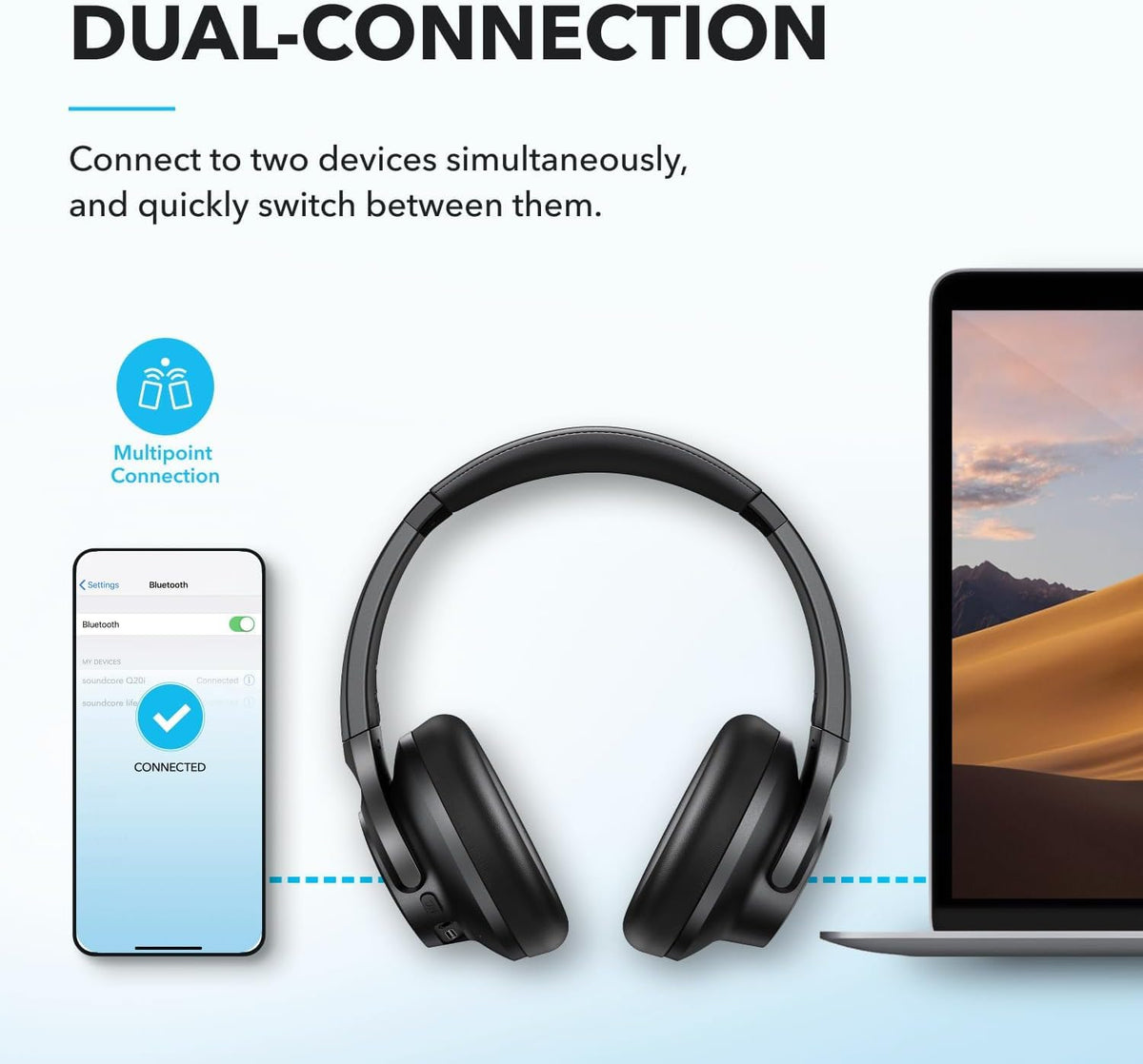 Soundcore by Anker Q20i Hybrid Active Noise Cancelling Headphones, Pink