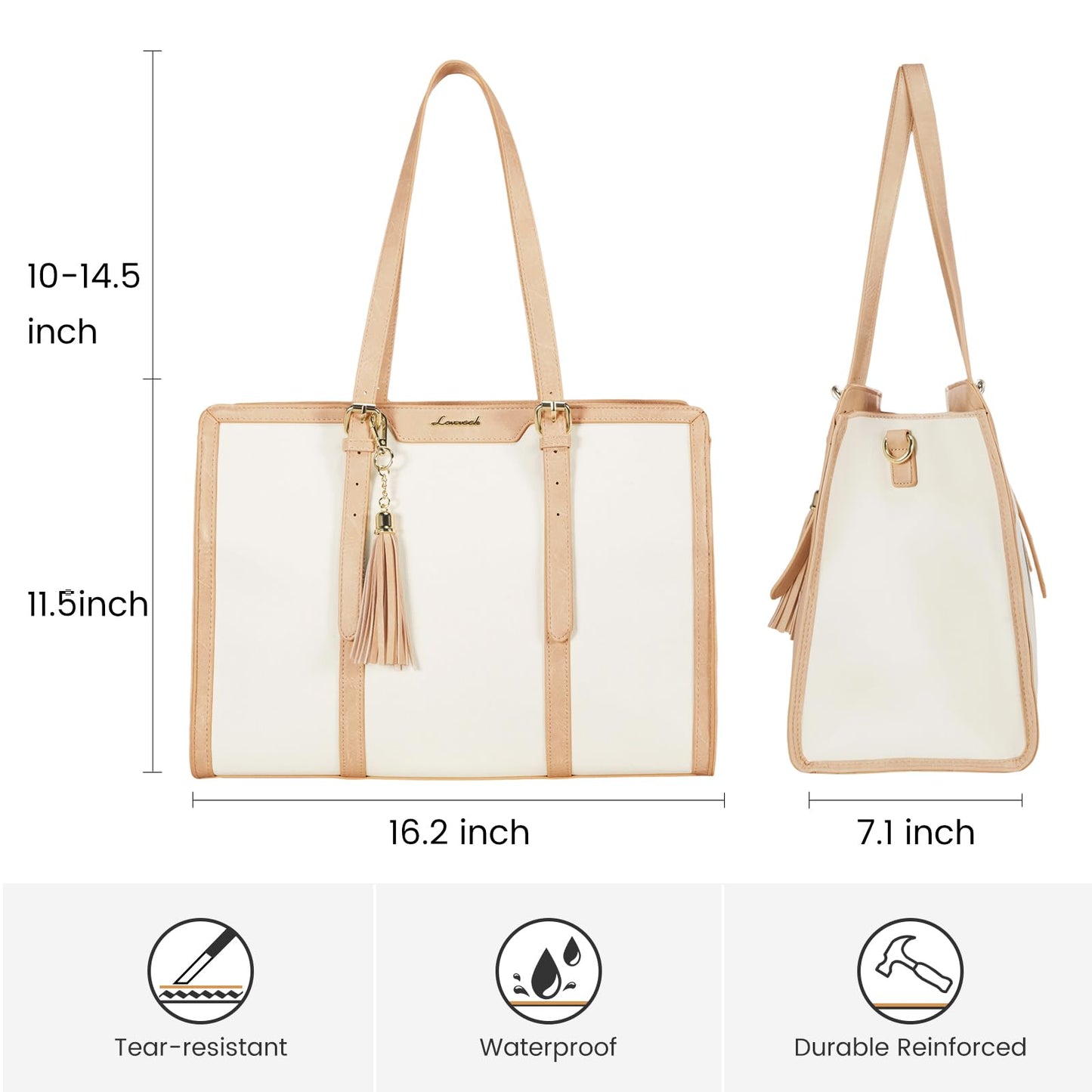LOVEVOOK Laptop Bag for Women 15.6 inch Lightweight PU Laptop Tote Bag, Large Capacity Computer bag with Clutch Purse for Business, Work, Office, Travel, School,Casual(Black & Leather)