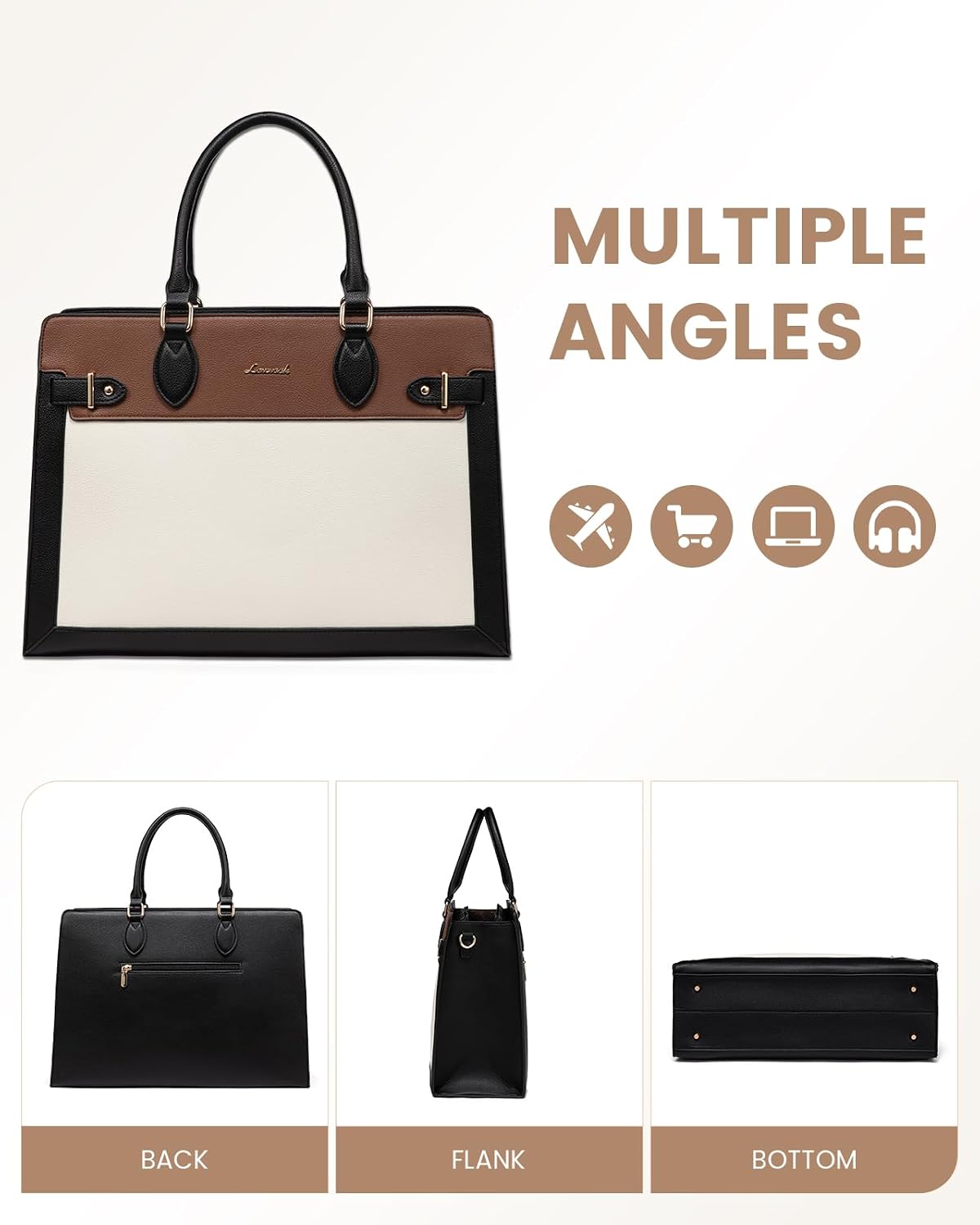 LOVEVOOK Laptop Bag for Women 15.6 Inch Work Tote, Business Computer Briefcase, Waterproof PU Leather Tote Bag for Teacher, Office Shoulder Tote Purse