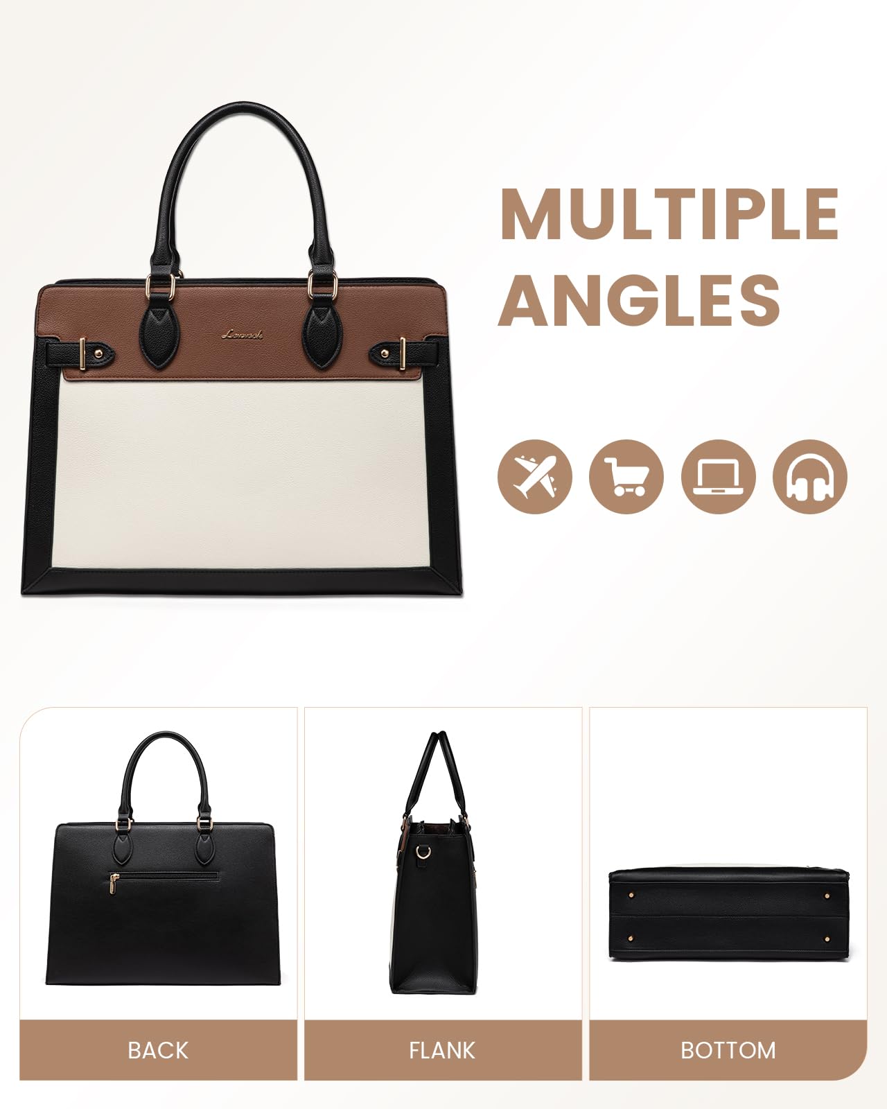 LOVEVOOK Laptop Bag for Women 15.6 Inch Work Tote, Business Computer Briefcase, Waterproof PU Leather Tote Bag for Teacher, Office Shoulder Tote Purse