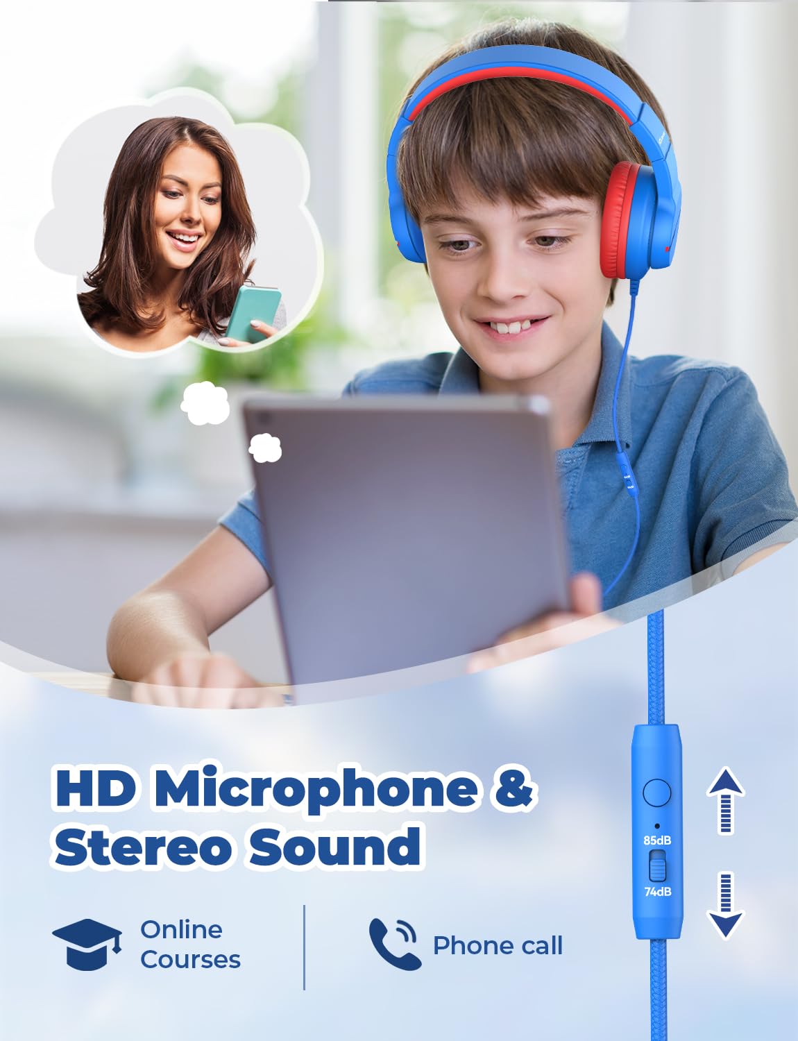 iClever HS19S Kids Headphones for School, Over-Ear for Toddler Boys Girls