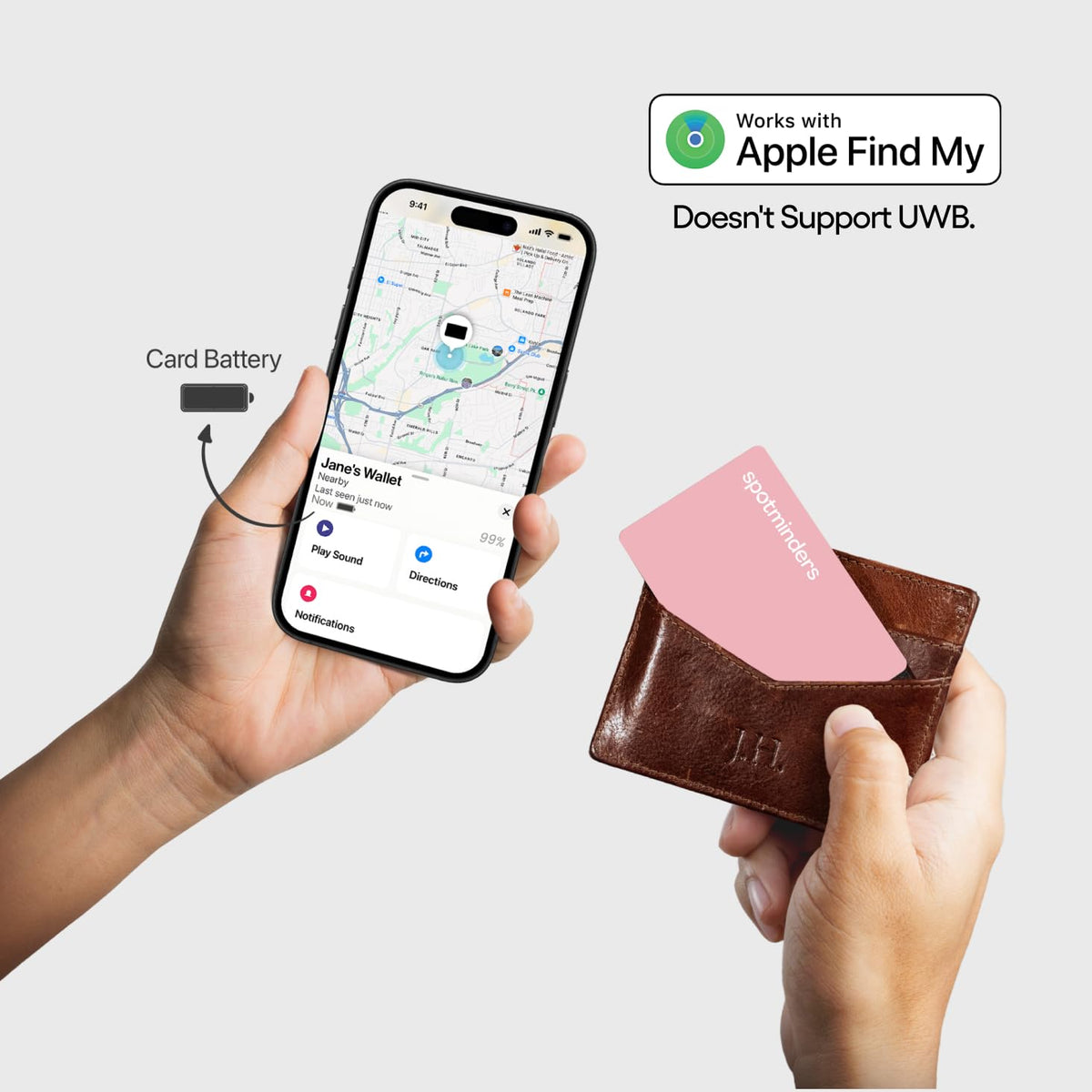 SPOTMINDERS Apple MFi Certified Wallet Tracker 2-Pack Black & Pink (iOS Only) Travel Pack for Couples 0.07in Works with Apple Find My Rechargeable Tracking Card Slim Item Finder for Luggage, Passport