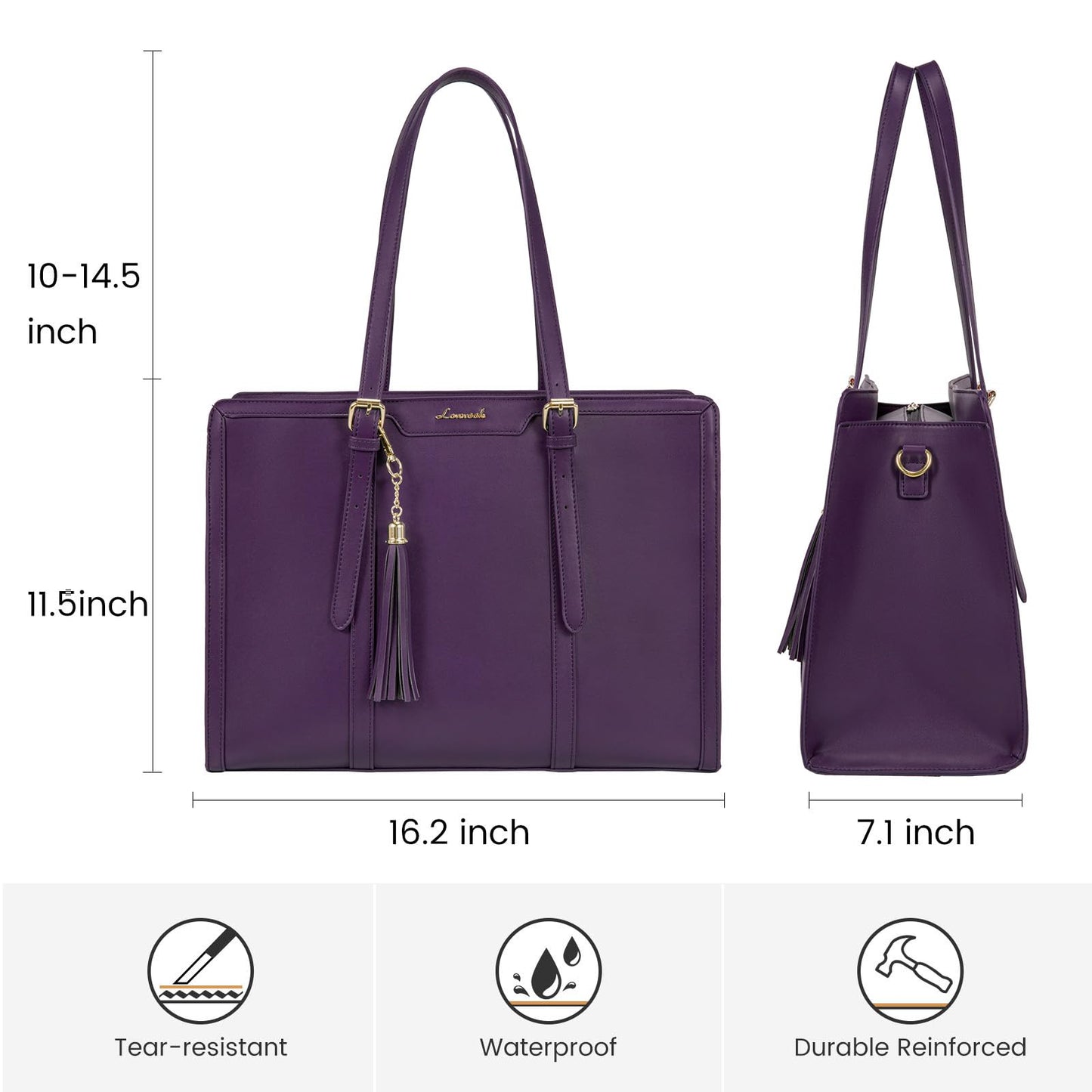 LOVEVOOK Laptop Bag for Women 15.6 inch Lightweight PU Laptop Tote Bag, Large Capacity Computer bag with Clutch Purse for Business, Work, Office, Travel, School,Casual(Black & Leather)