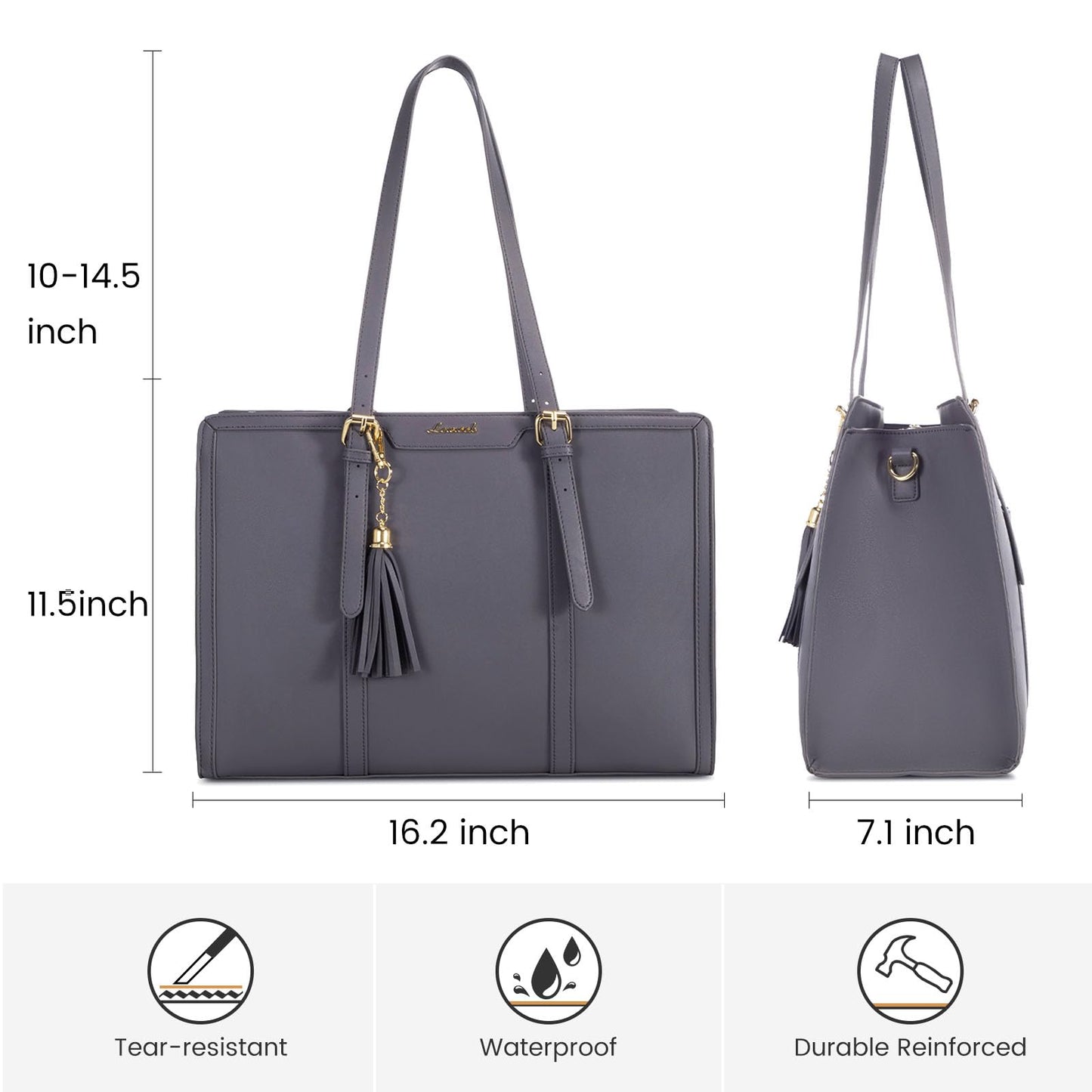 LOVEVOOK Laptop Bag for Women 15.6 inch Lightweight PU Laptop Tote Bag, Large Capacity Computer bag with Clutch Purse for Business, Work, Office, Travel, School,Casual(Black & Leather)