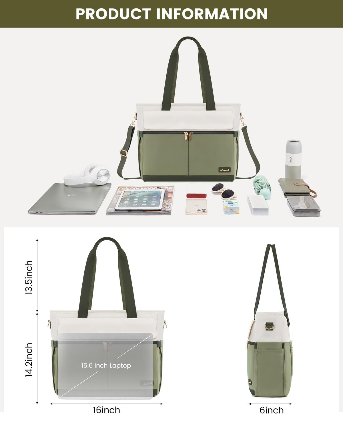 LOVEVOOK Lunch Tote Bag for Women, Work Laptop Bag with Lunch Compartment