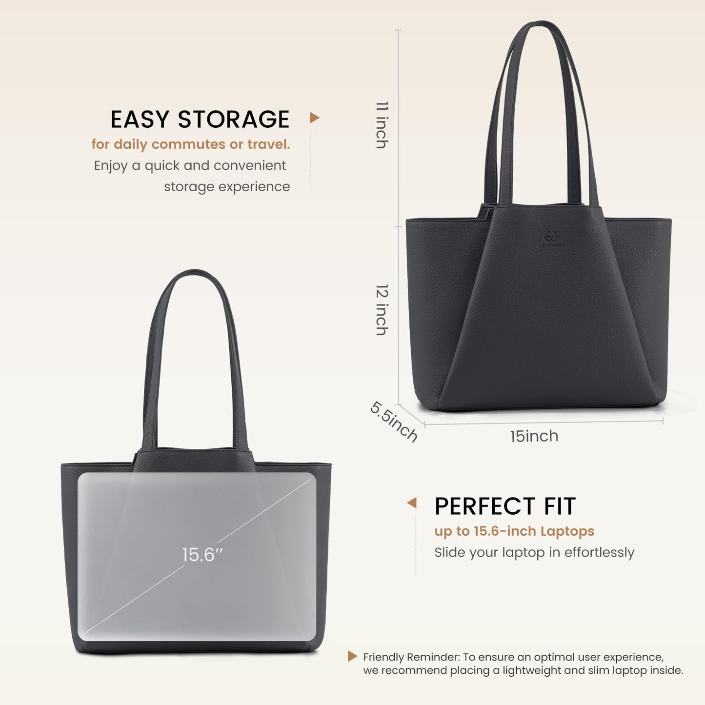 LOVEVOOK Laptop Tote for Women - 15.6 Inch Faux Leather Laptop Bag with Clutch, Large Capacity Office Purse Computer