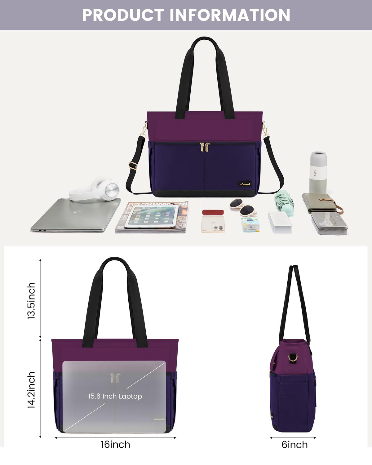 LOVEVOOK Lunch Tote Bag for Women, Work Laptop Bag with Lunch Compartment