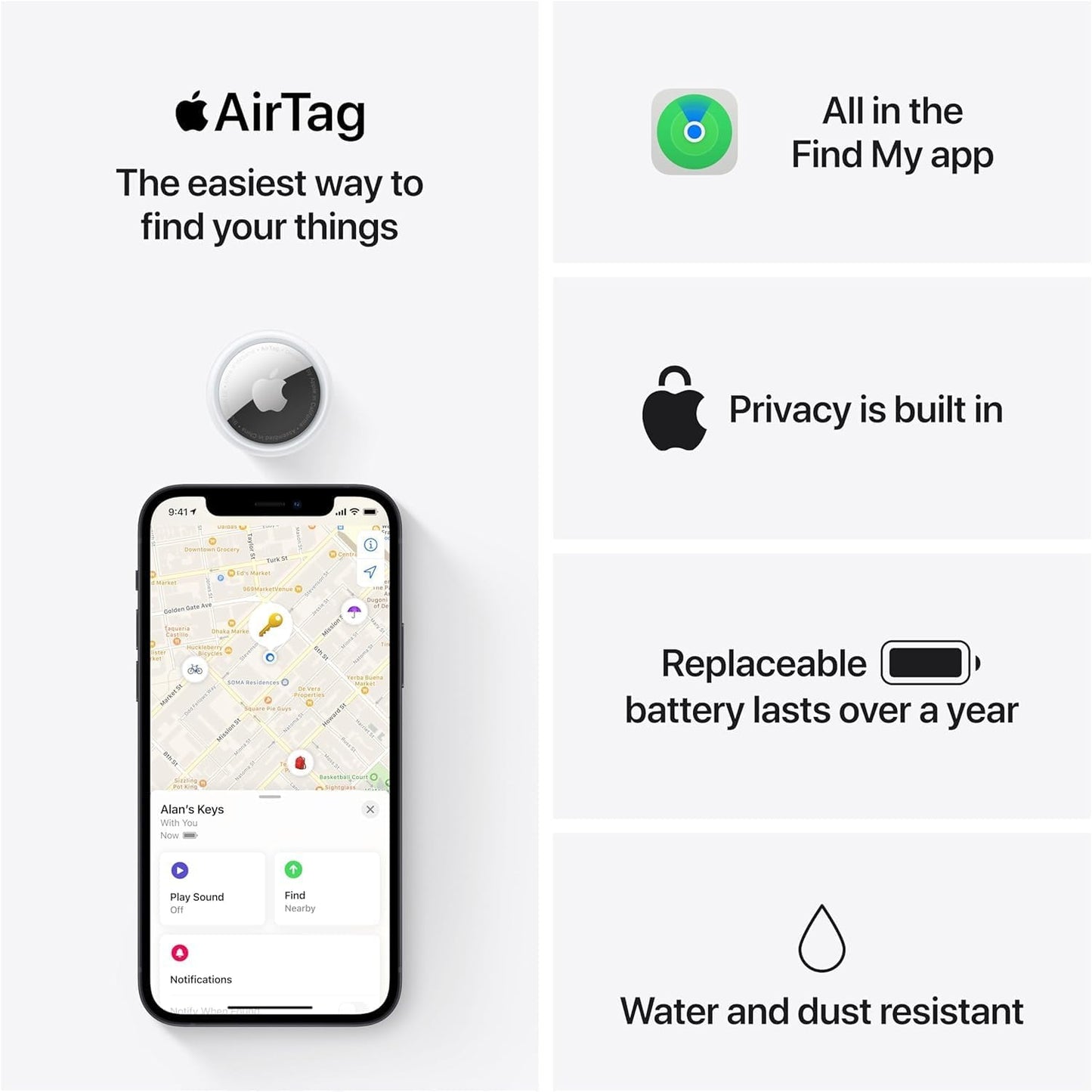 Apple AirTag (1st Generation) - 4 Pack. Keep Track of and find Your Keys, Wallet, Luggage, Backpack, and More. Simple one-tap Set up with iPhone or iPad, Bluetooth