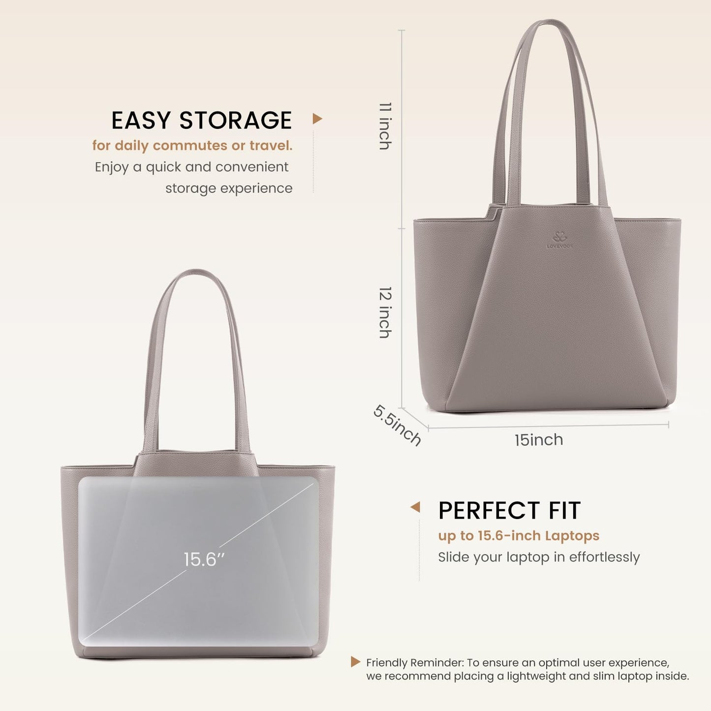 LOVEVOOK Laptop Tote for Women - 15.6 Inch Faux Leather Laptop Bag with Clutch, Large Capacity Office Purse Computer