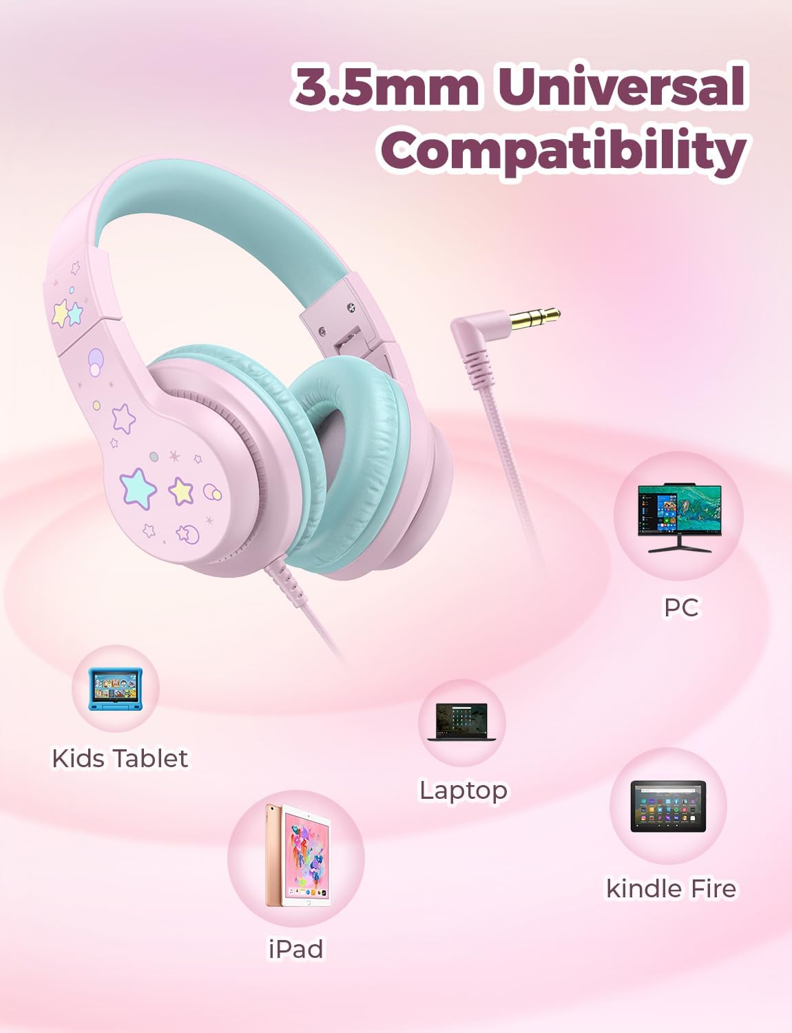 iClever HS19S Kids Headphones for School, Over-Ear for Toddler Boys Girls