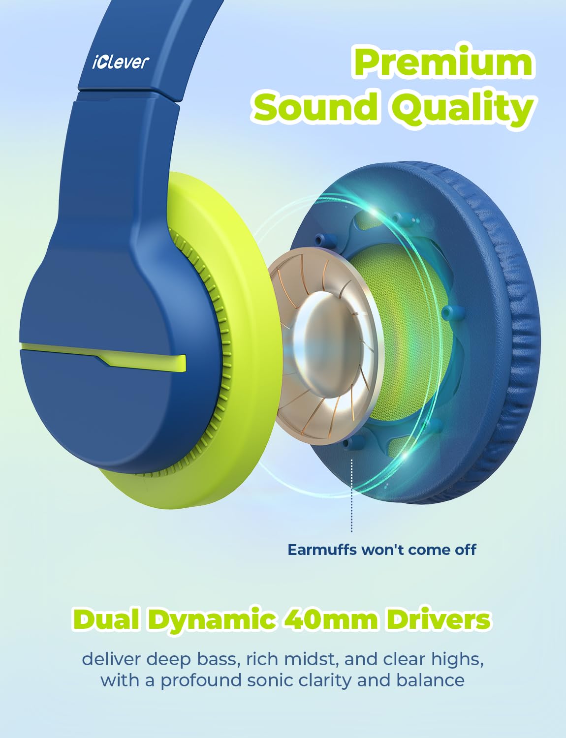 iClever HS19S Kids Headphones for School, Over-Ear for Toddler Boys Girls