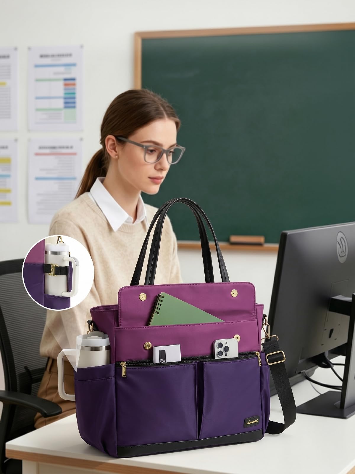 LOVEVOOK Lunch Tote Bag for Women, Work Laptop Bag with Lunch Compartment