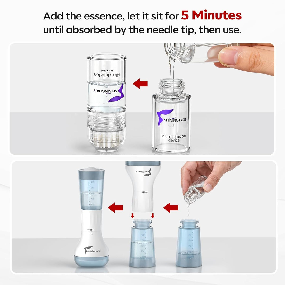Micro Infusion System for Face & Neck-Micro Infusion Kit to Leave Skin Firmer & Smoother-0.25mm Facial Stamp with Collagen & Hyaluronic Acid Serum for At Home Glow and Anti-aging-3 Month Supply