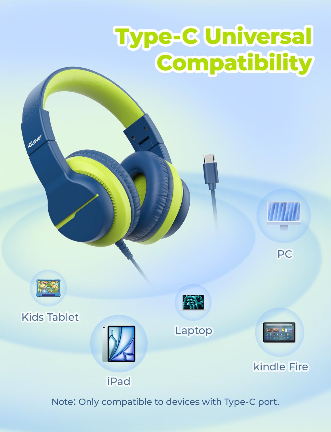 iClever HS19S Kids Headphones for School, Over-Ear for Toddler Boys Girls
