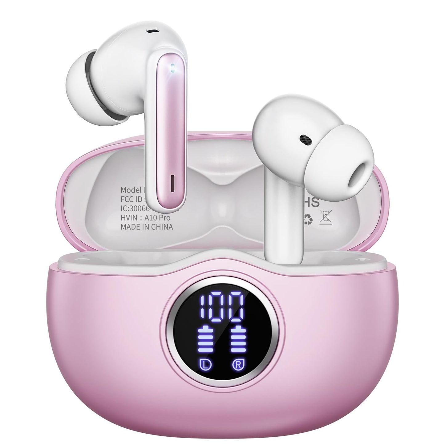 Wireless Earbuds, Bluetooth 5.3 Headphones HiFi Stereo 50H Playback LED Digital Display Ear Buds with ENC Noise Canceling Headset, IPX7 Waterproof Earphones for Gym/Running/Work(Black)