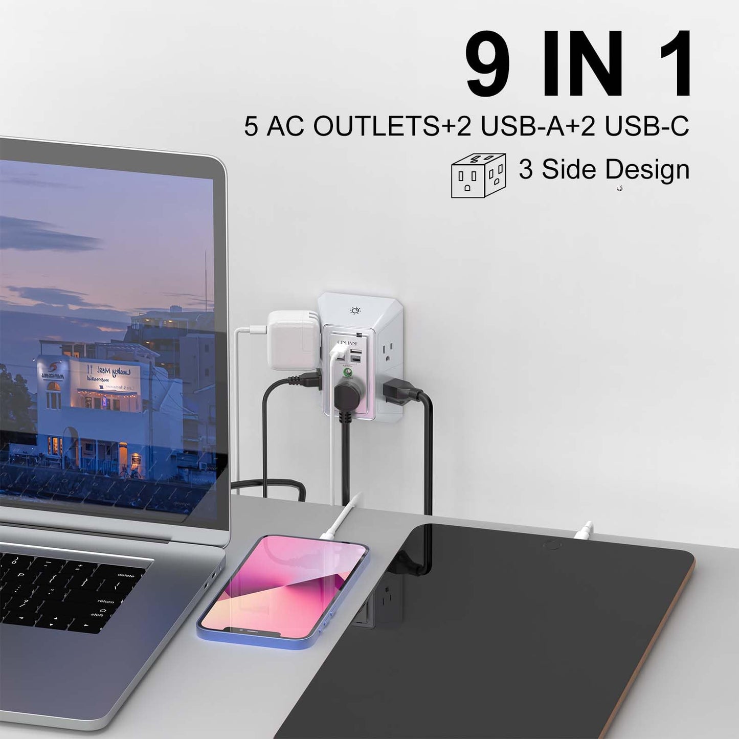 Wall Charger, Surge Protector, QINLIANF 5 Outlet Extender with 4 USB Ports