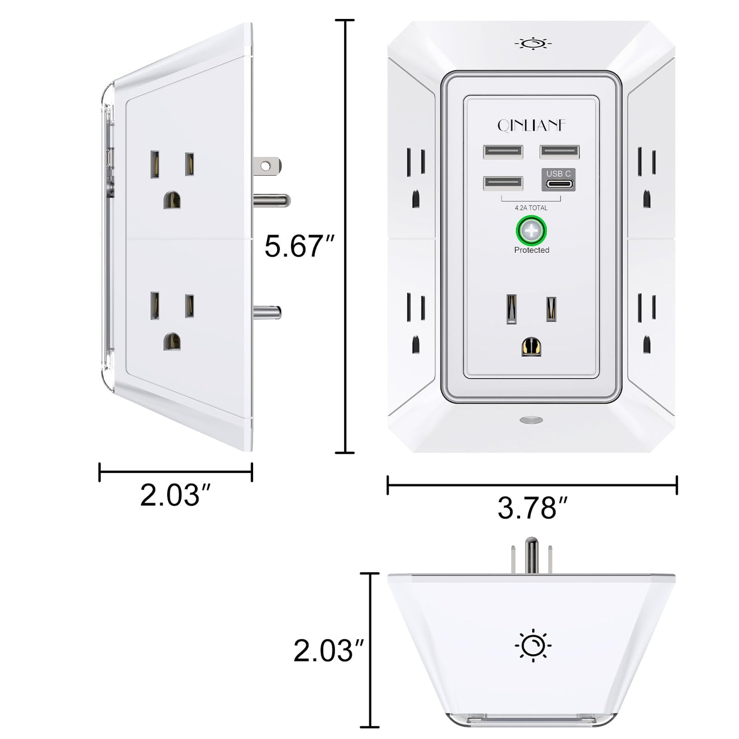 Wall Charger, Surge Protector, QINLIANF 5 Outlet Extender with 4 USB Ports