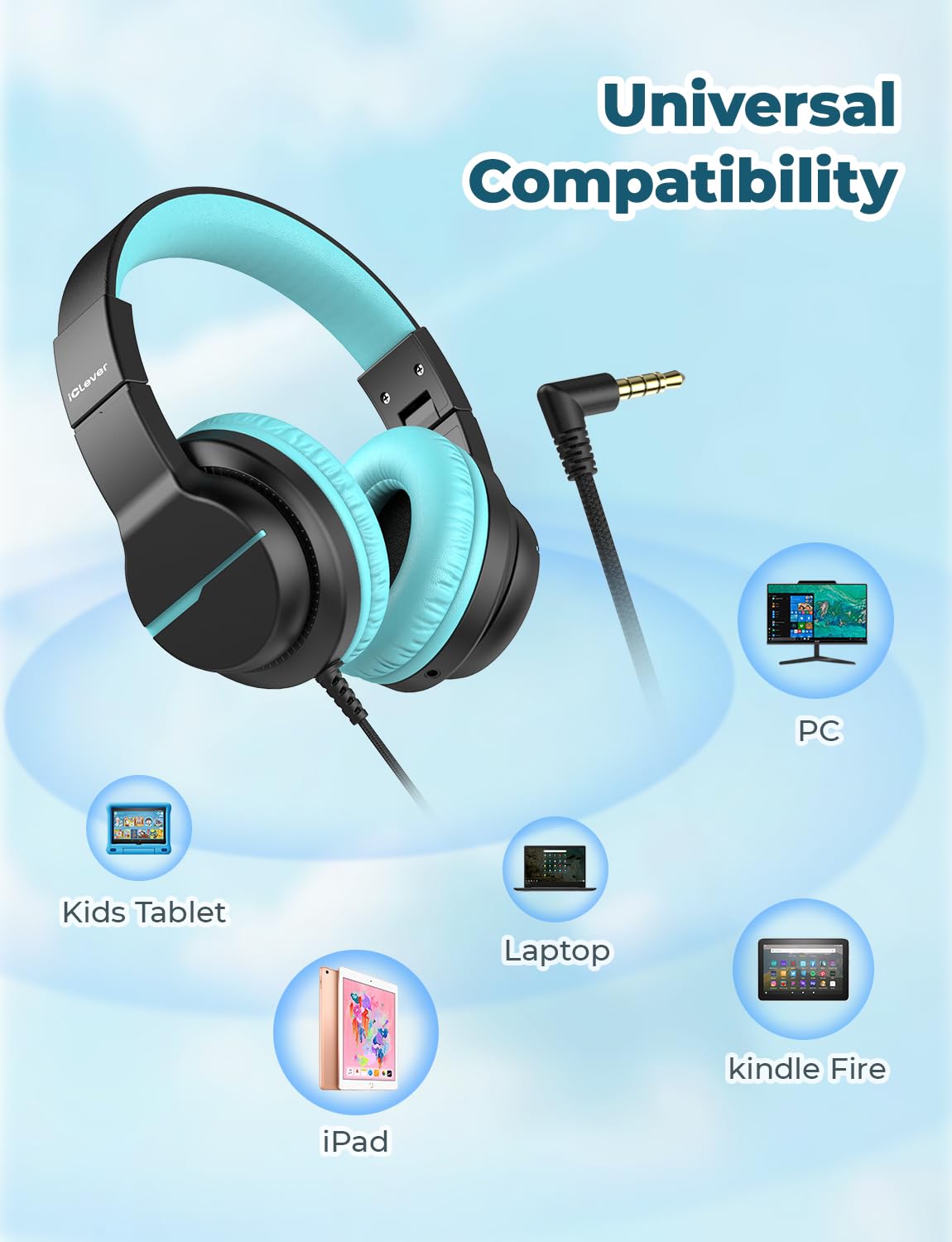 iClever HS19S Kids Headphones for School, Over-Ear for Toddler Boys Girls