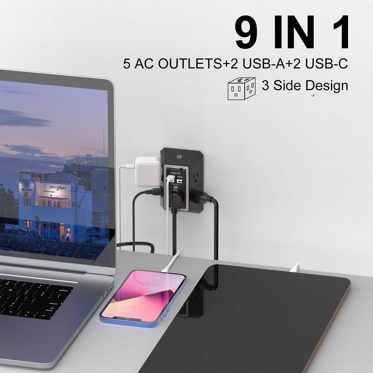 Wall Charger, Surge Protector, QINLIANF 5 Outlet Extender with 4 USB Ports