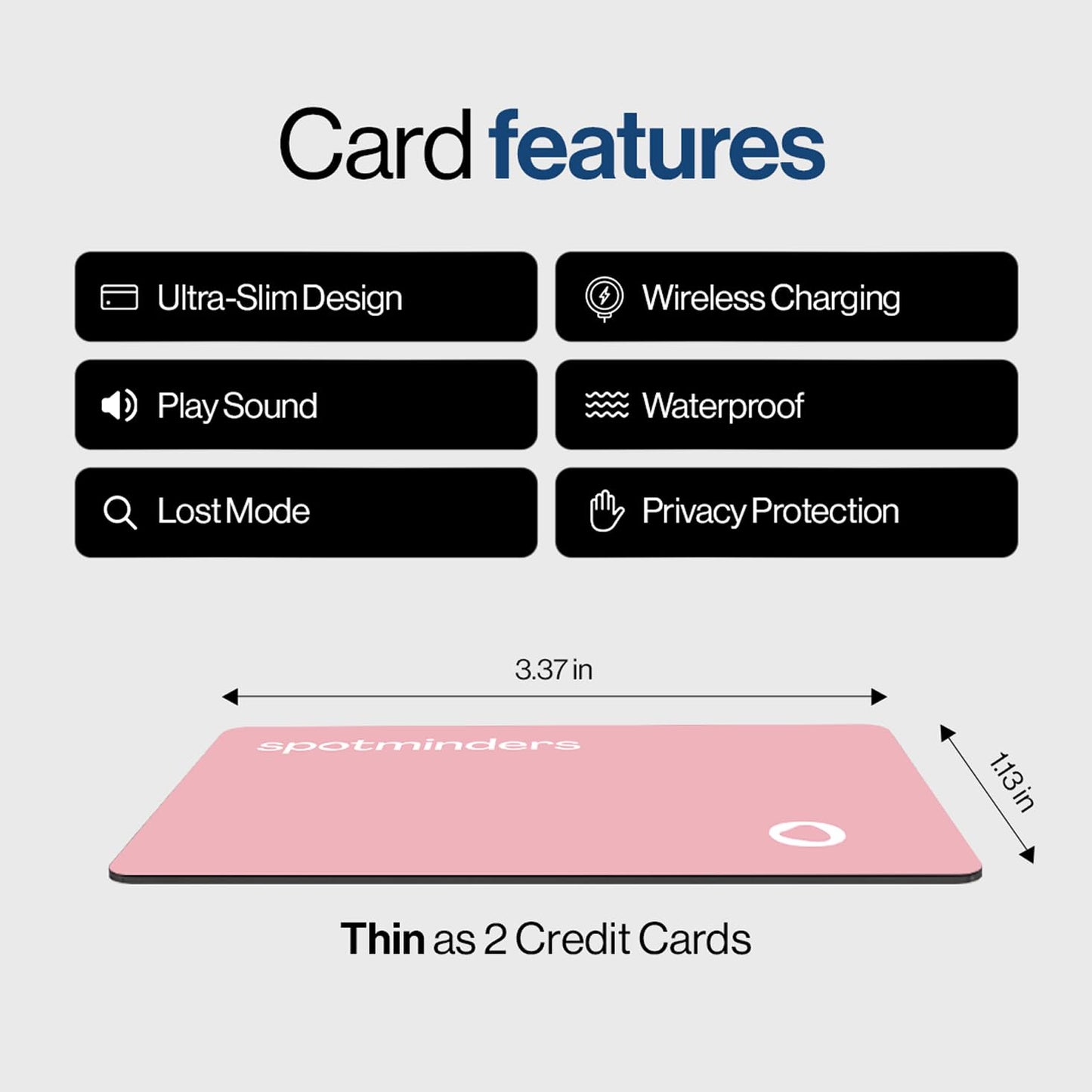 SPOTMINDERS Apple MFi Certified Wallet Tracker 2-Pack Black & Pink (iOS Only) Travel Pack for Couples 0.07in Works with Apple Find My Rechargeable Tracking Card Slim Item Finder for Luggage, Passport