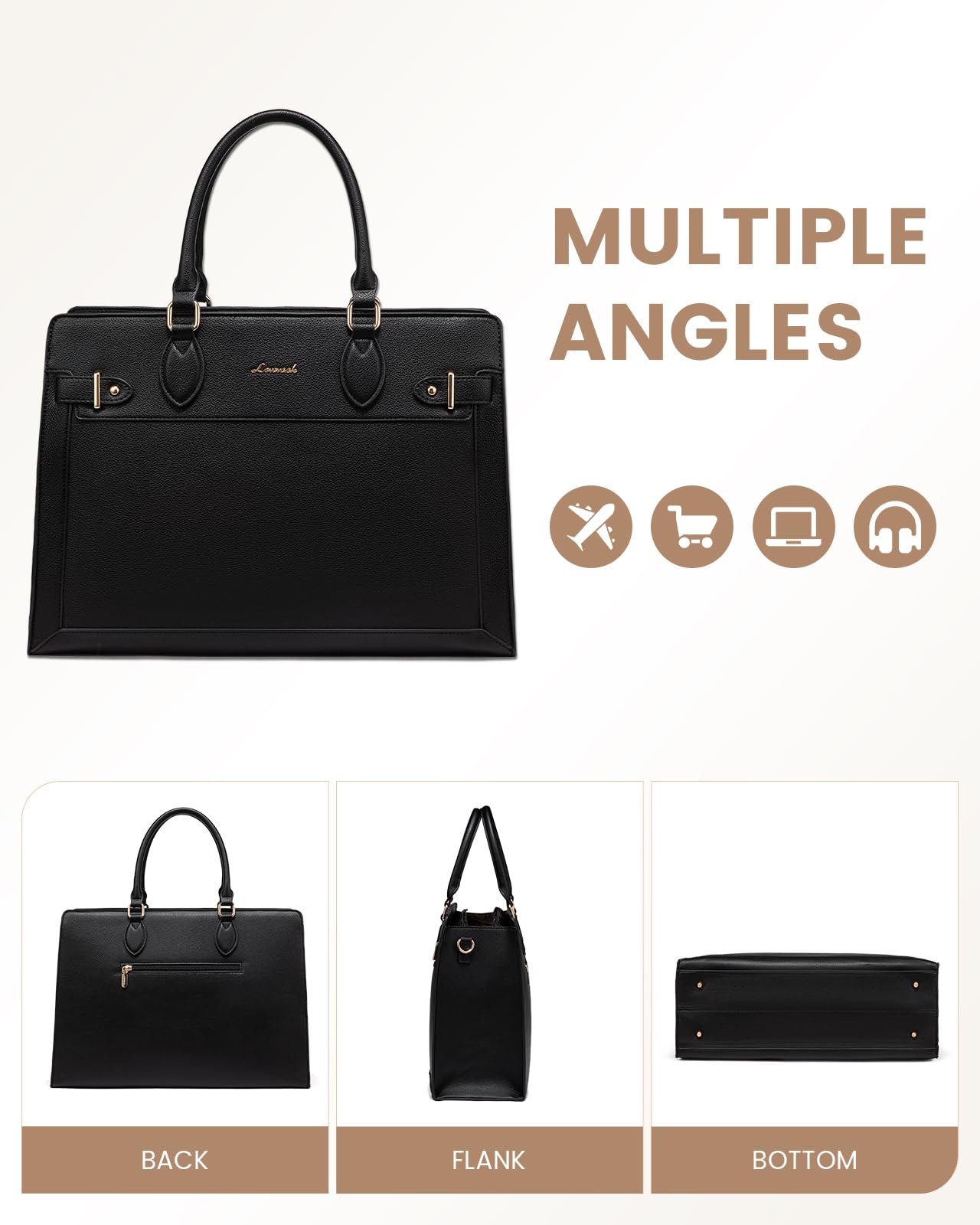 LOVEVOOK Laptop Bag for Women 15.6 Inch Work Tote, Business Computer Briefcase, Waterproof PU Leather Tote Bag for Teacher, Office Shoulder Tote Purse