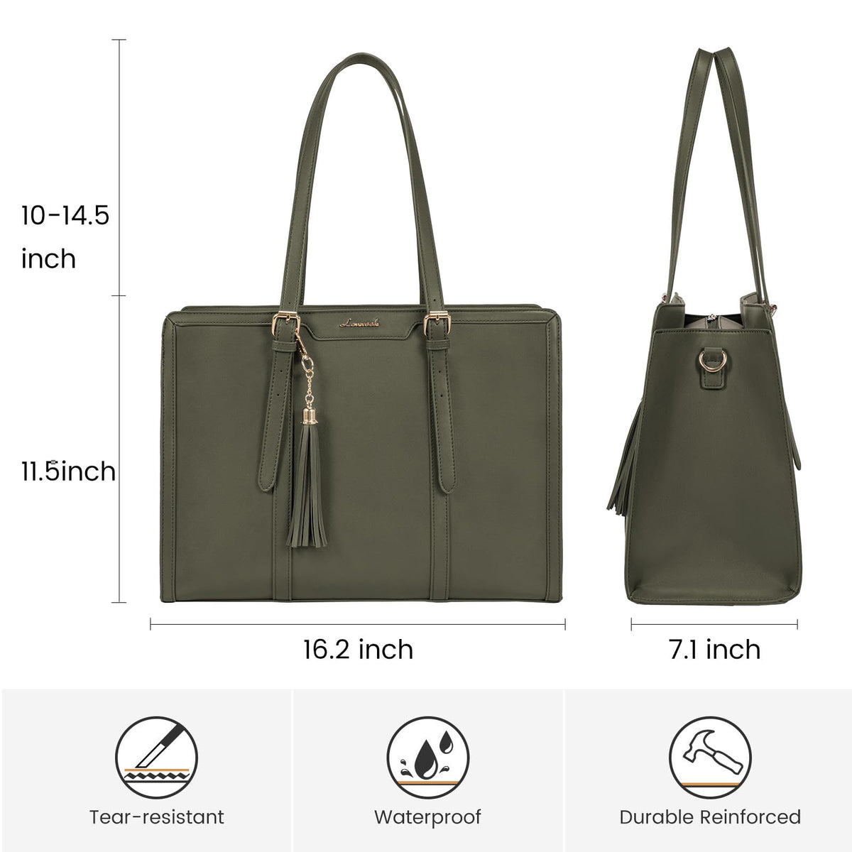 LOVEVOOK Laptop Bag for Women 15.6 inch Lightweight PU Laptop Tote Bag, Large Capacity Computer bag with Clutch Purse for Business, Work, Office, Travel, School,Casual(Black & Leather)