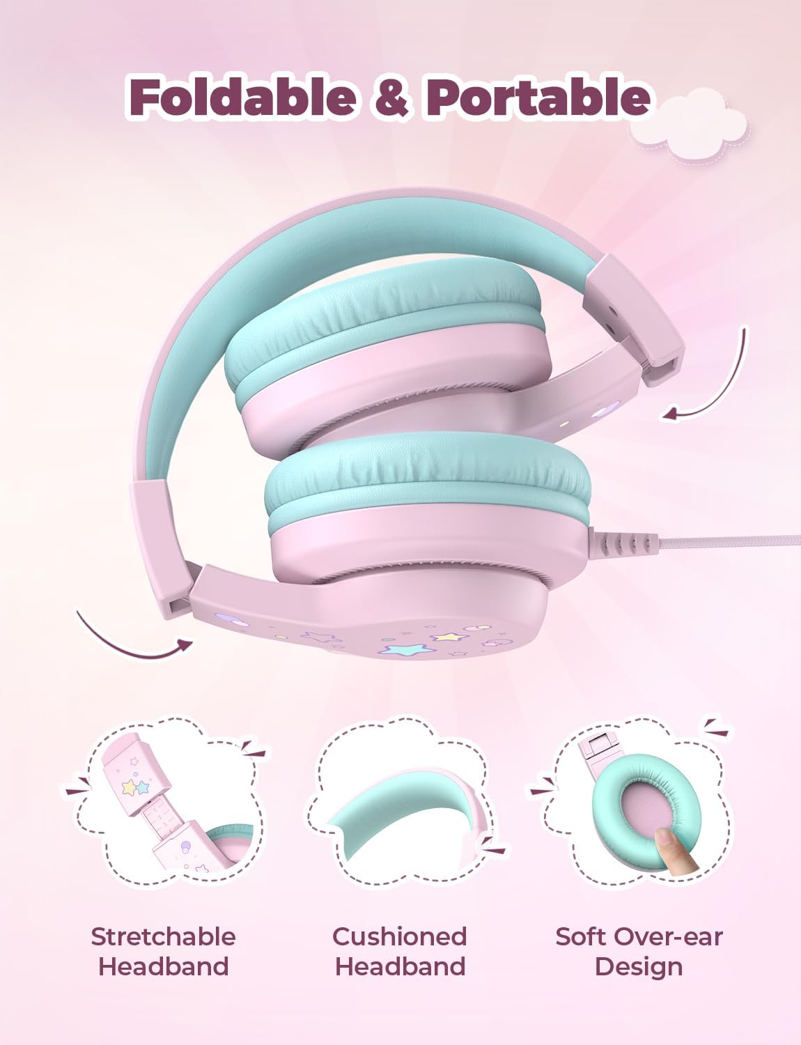 iClever HS19S Kids Headphones for School, Over-Ear for Toddler Boys Girls