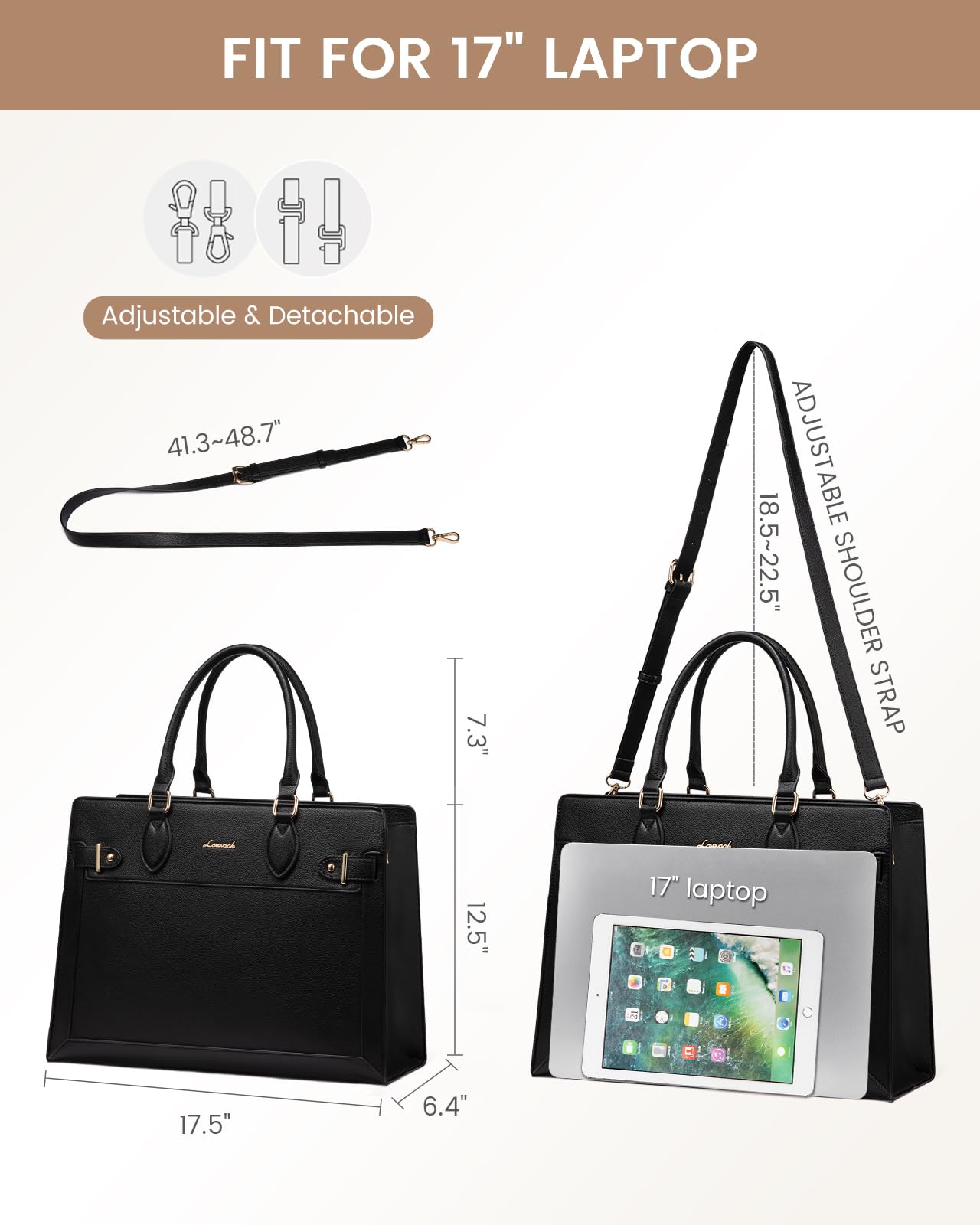 LOVEVOOK Laptop Bag for Women 15.6 Inch Work Tote, Business Computer Briefcase, Waterproof PU Leather Tote Bag for Teacher, Office Shoulder Tote Purse