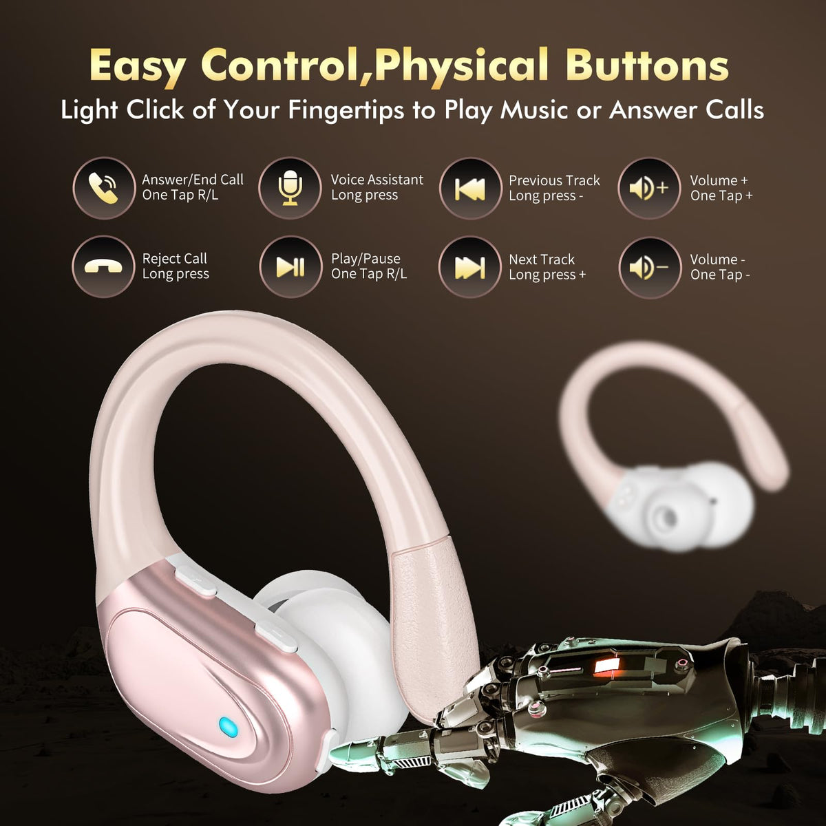 HAOYUYAN Wireless Earbuds, Sports Bluetooth Headphones, 80Hrs Playtime Ear Buds with LED Power Display, Noise Canceling Headset, IPX7 Waterproof Earphones for Workout/Running（Light Green）