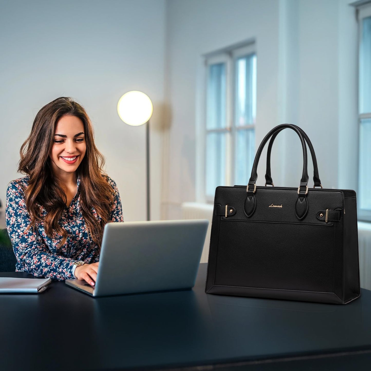 LOVEVOOK Laptop Bag for Women 15.6 Inch Work Tote, Business Computer Briefcase, Waterproof PU Leather Tote Bag for Teacher, Office Shoulder Tote Purse