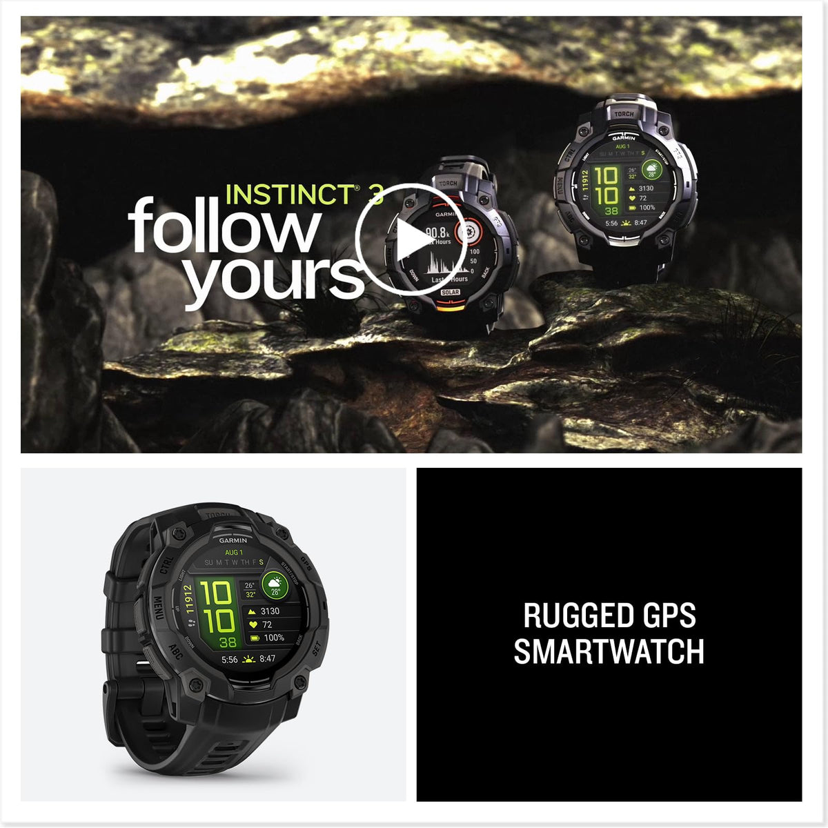 Garmin Instinct® 3 Tactical, Solar, 50mm, Black